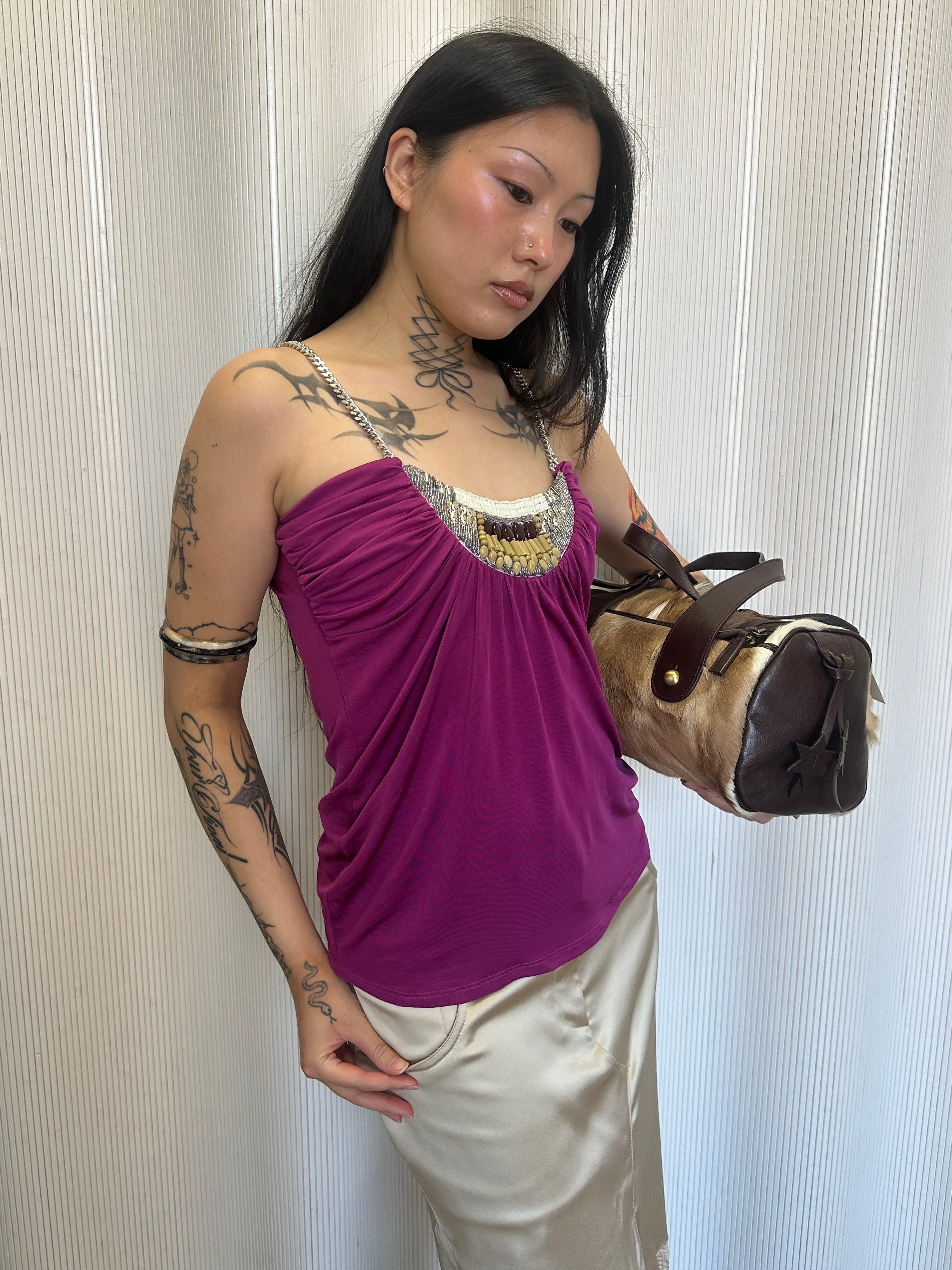 chain strap beaded top made in italy