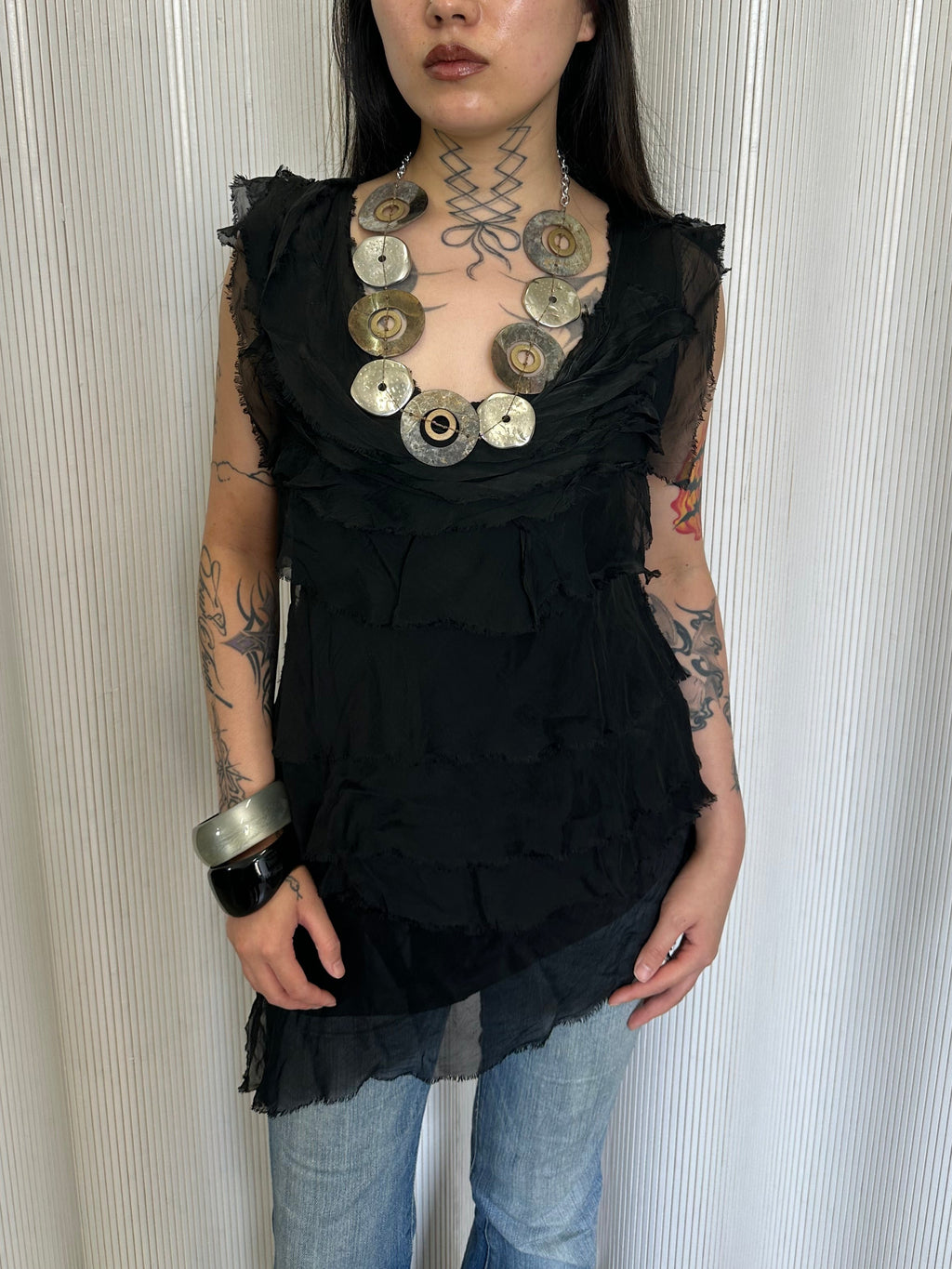 vintage italian silk tiered top made in italy