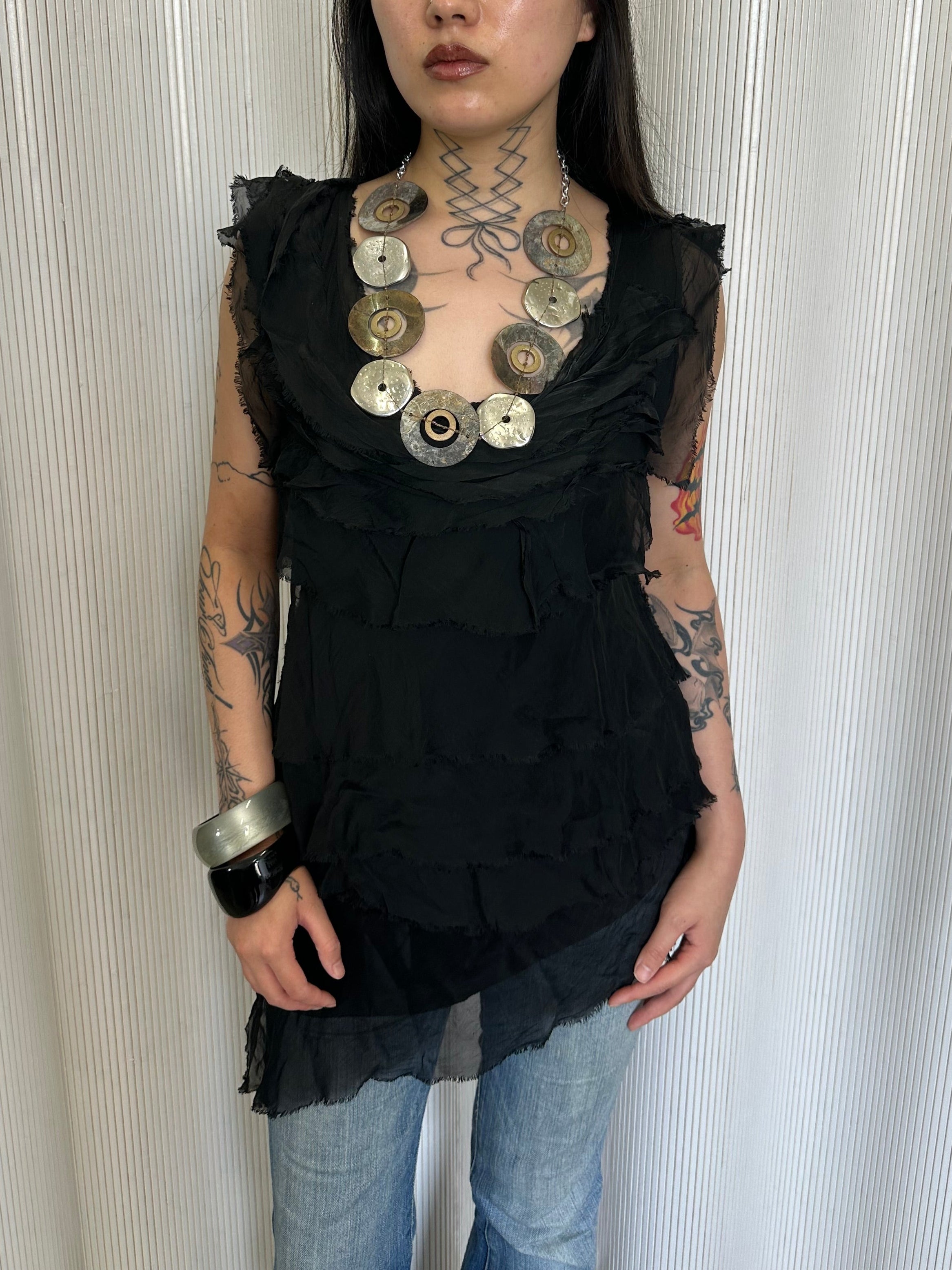 vintage italian silk tiered top made in italy