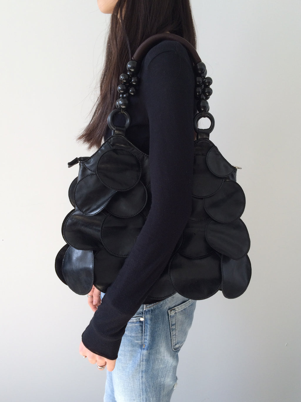 vintage vegan leather scalloped bag