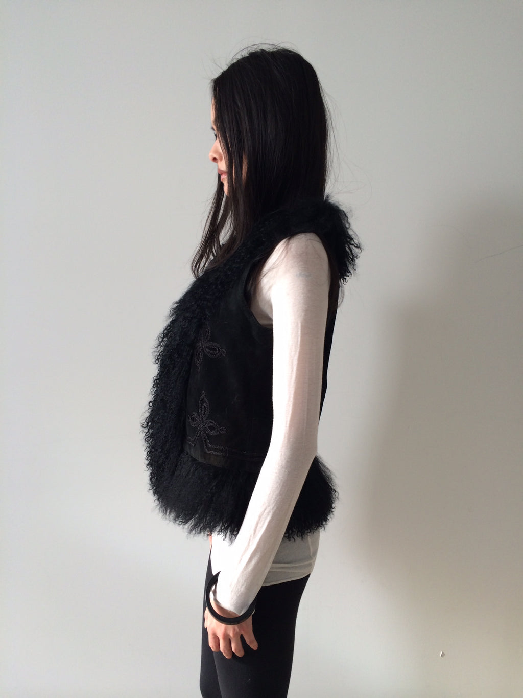 vintage suede and shearling black vest