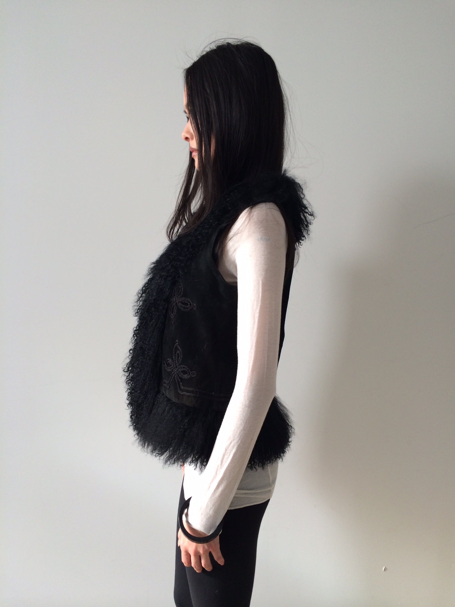 vintage suede and shearling black vest