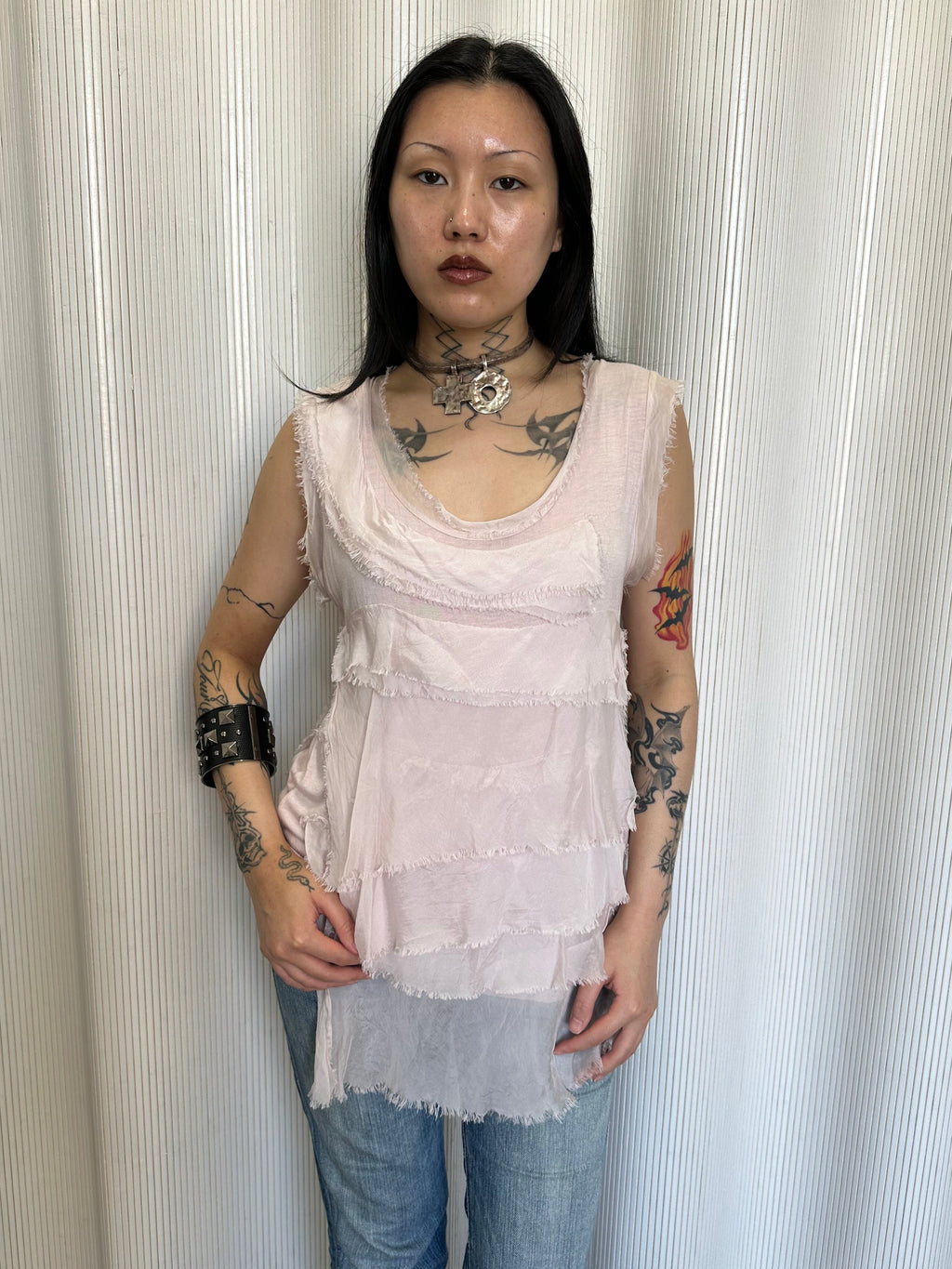 vintage pink italian tiered silk top made in italy