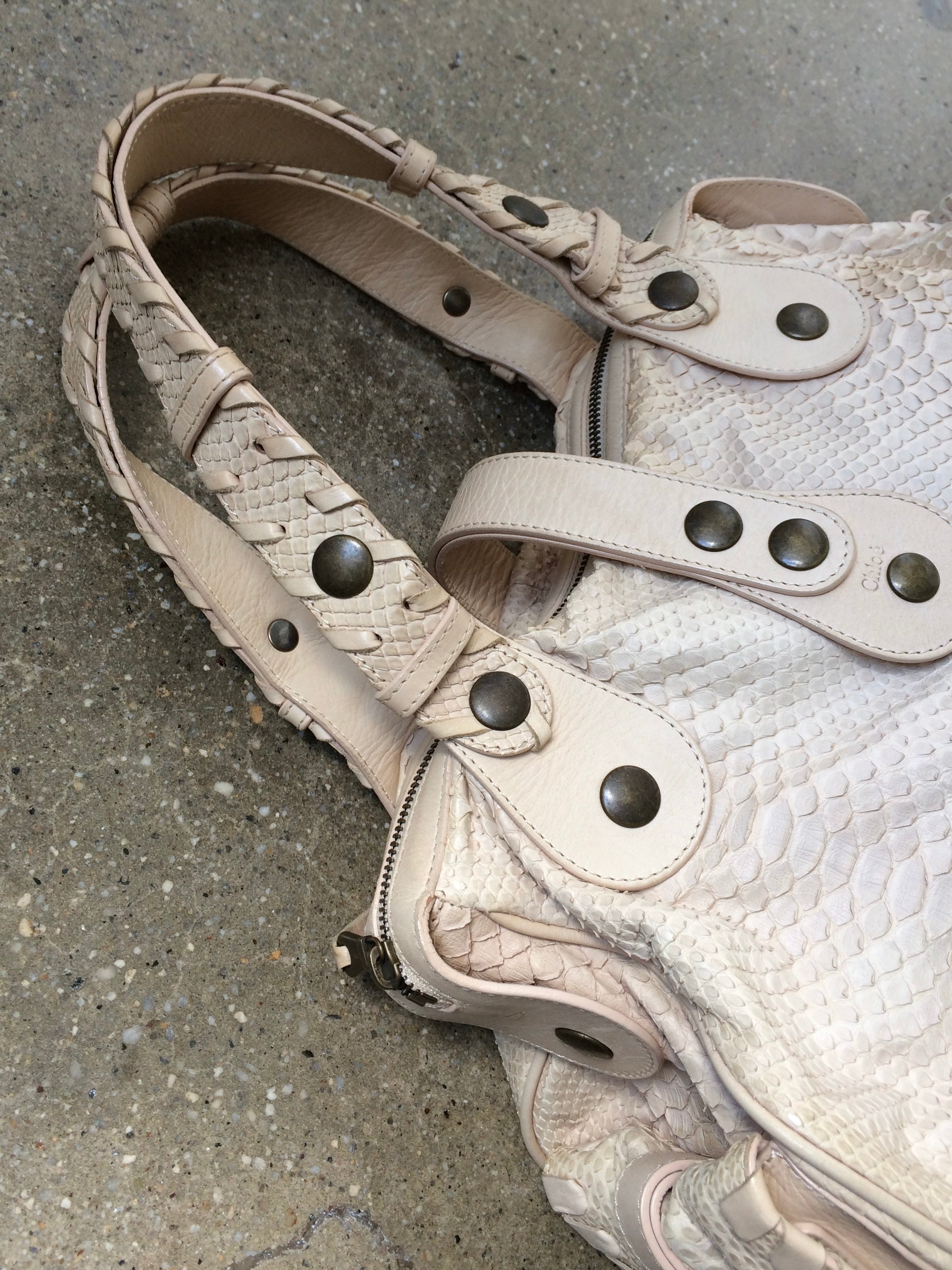vintage python leather chloe silverado in light beige