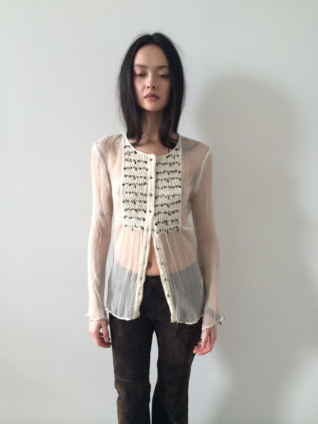 pleated and beaded French top