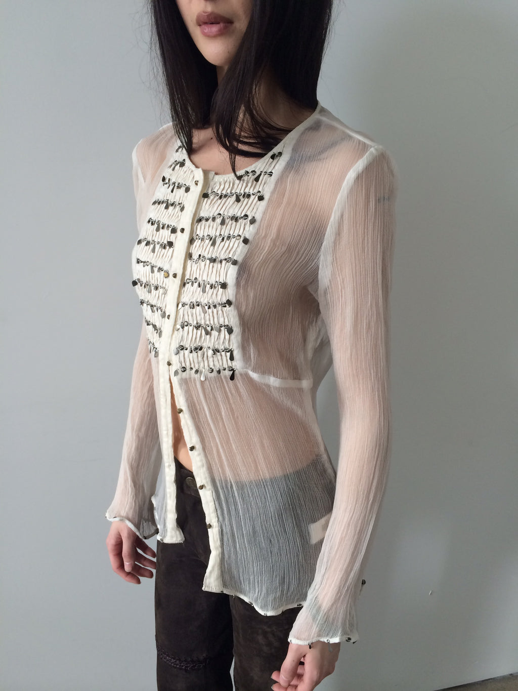 pleated and beaded French top