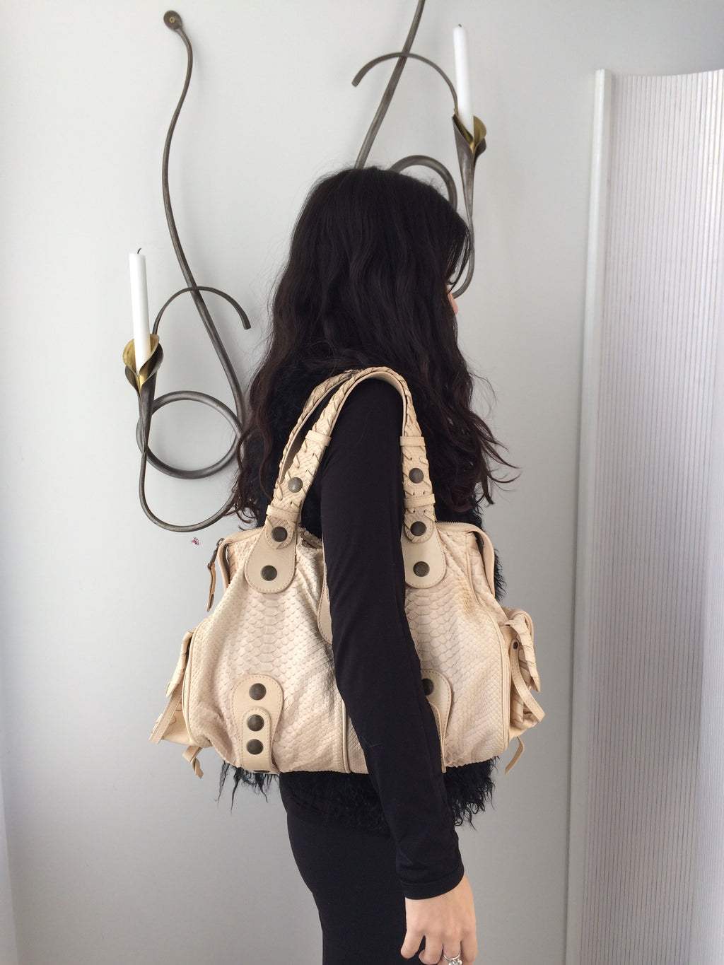vintage python leather chloe silverado in light beige