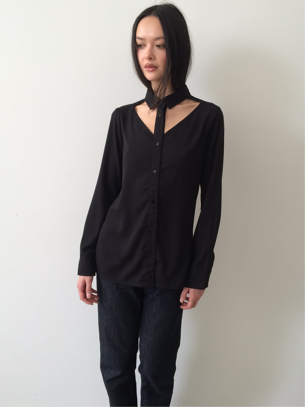 vintage French cutout button down long sleeve top