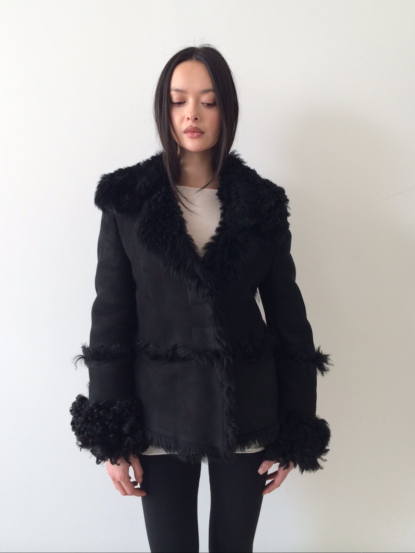 vintage gucci tom ford black shearling coat