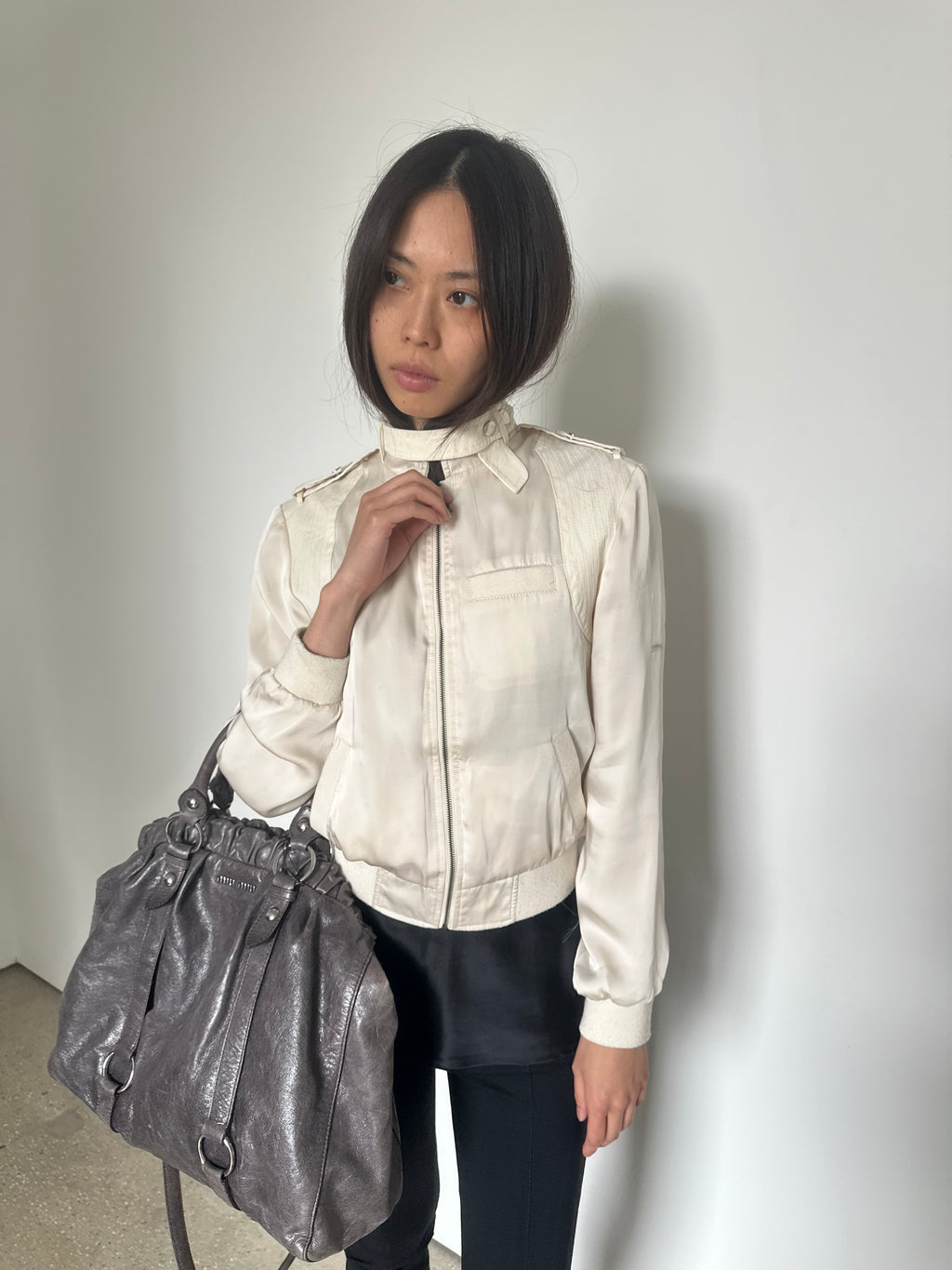vintage cream satin bomber