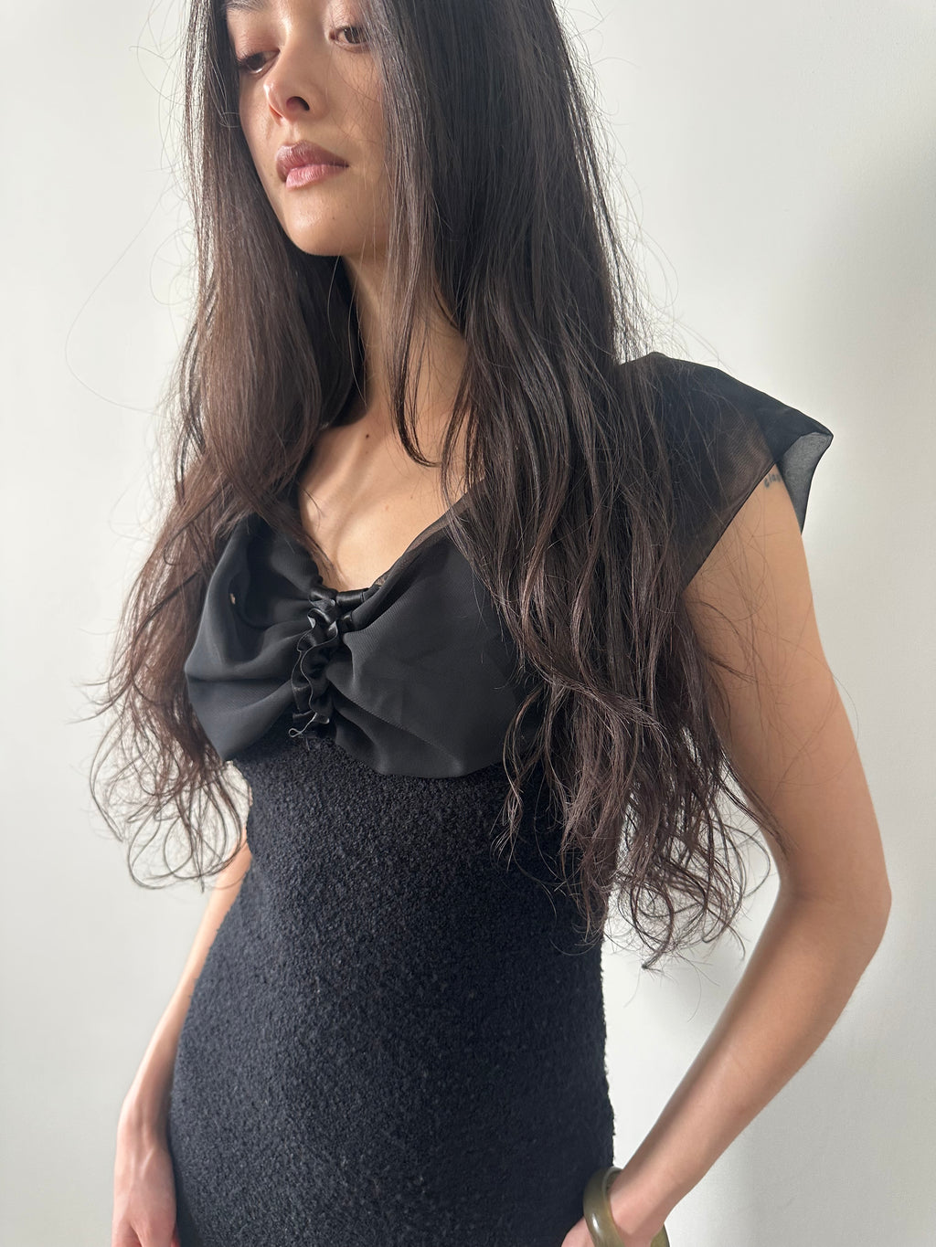 vintage off the shoulder backless dress made in france