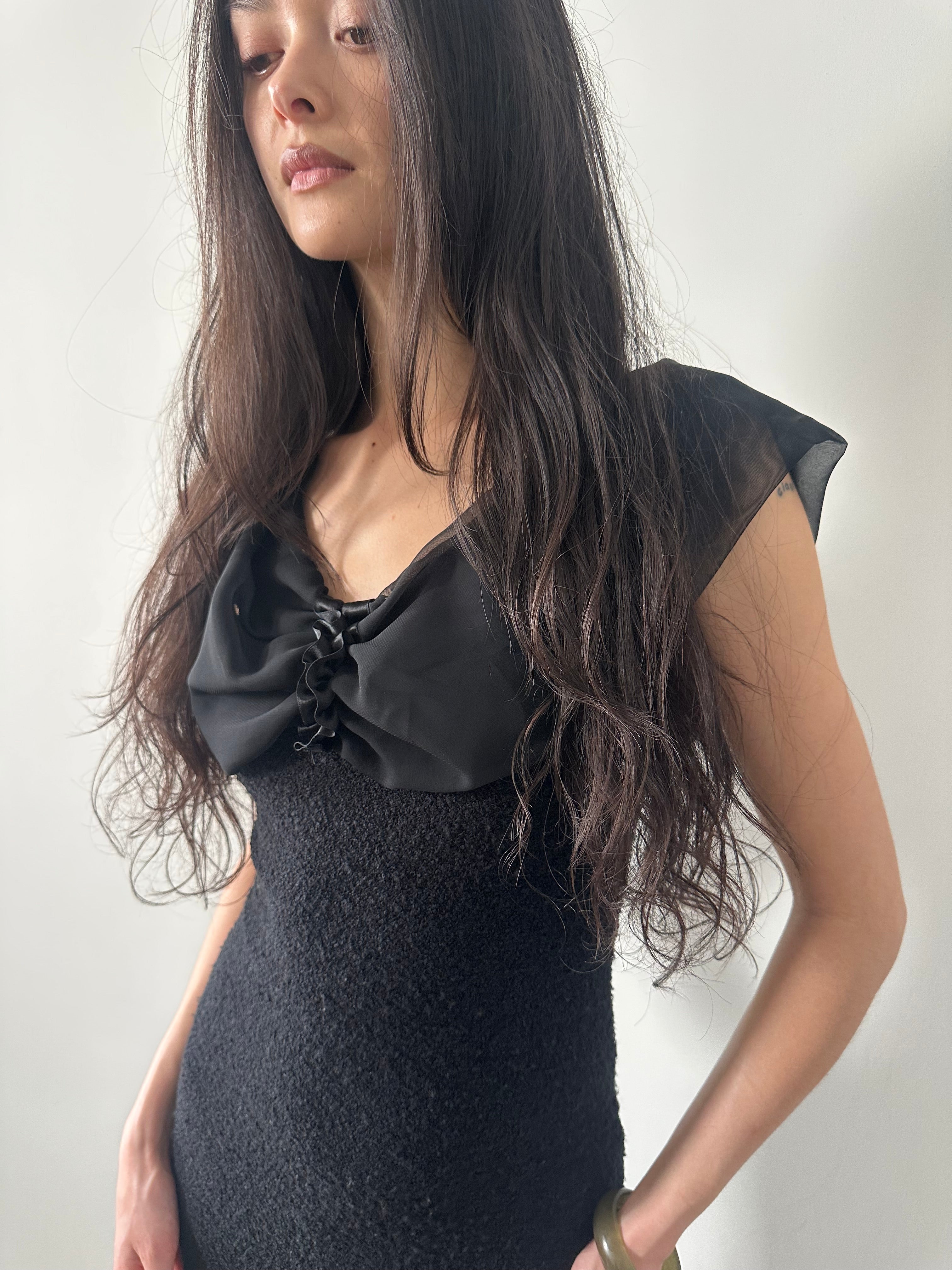 vintage off the shoulder backless dress made in france