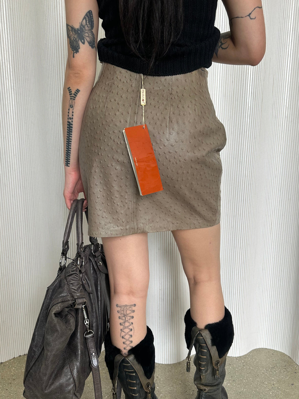 nwt italian ostrich print leather skirt