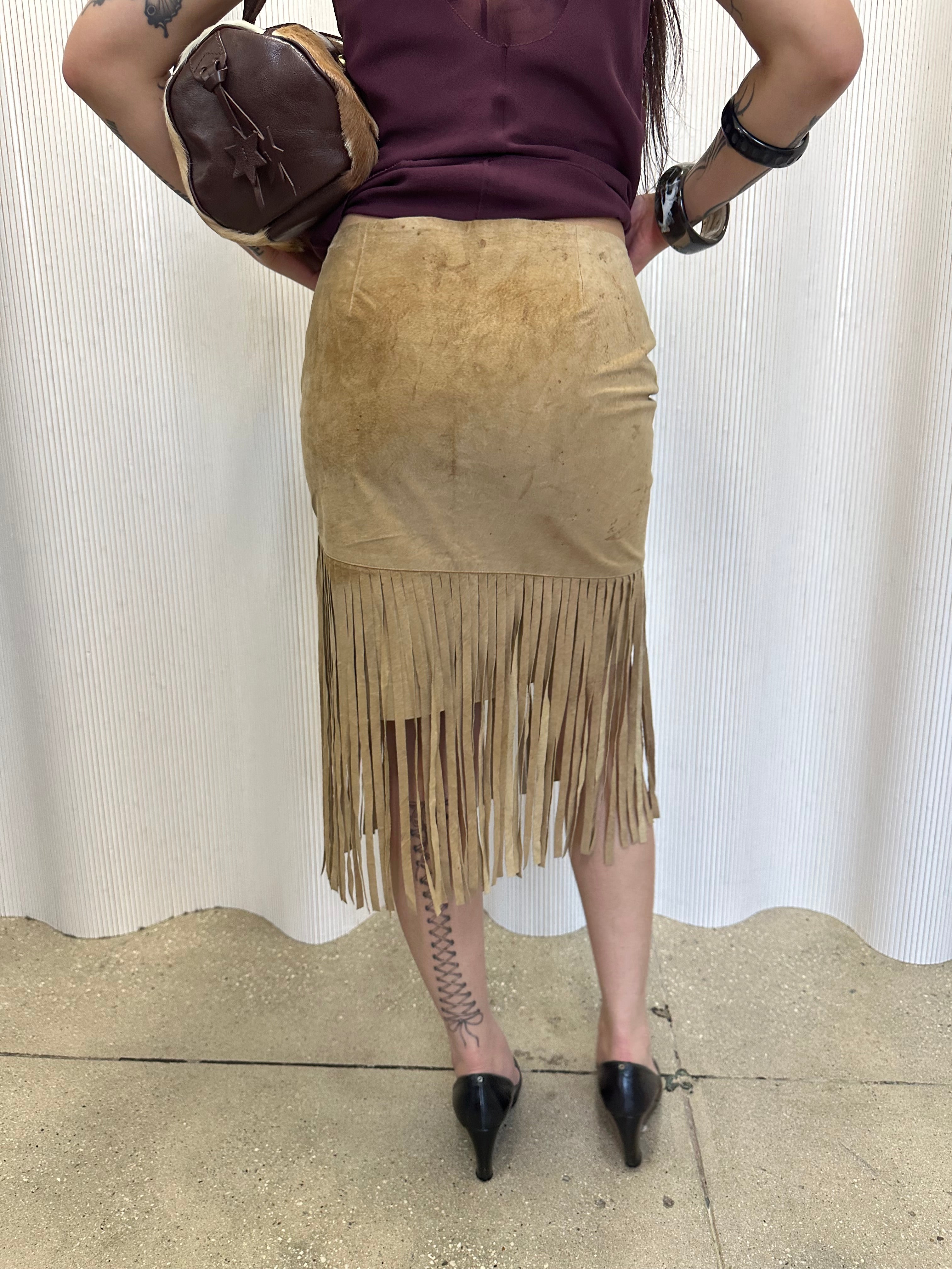 vintage suede fringe skirt