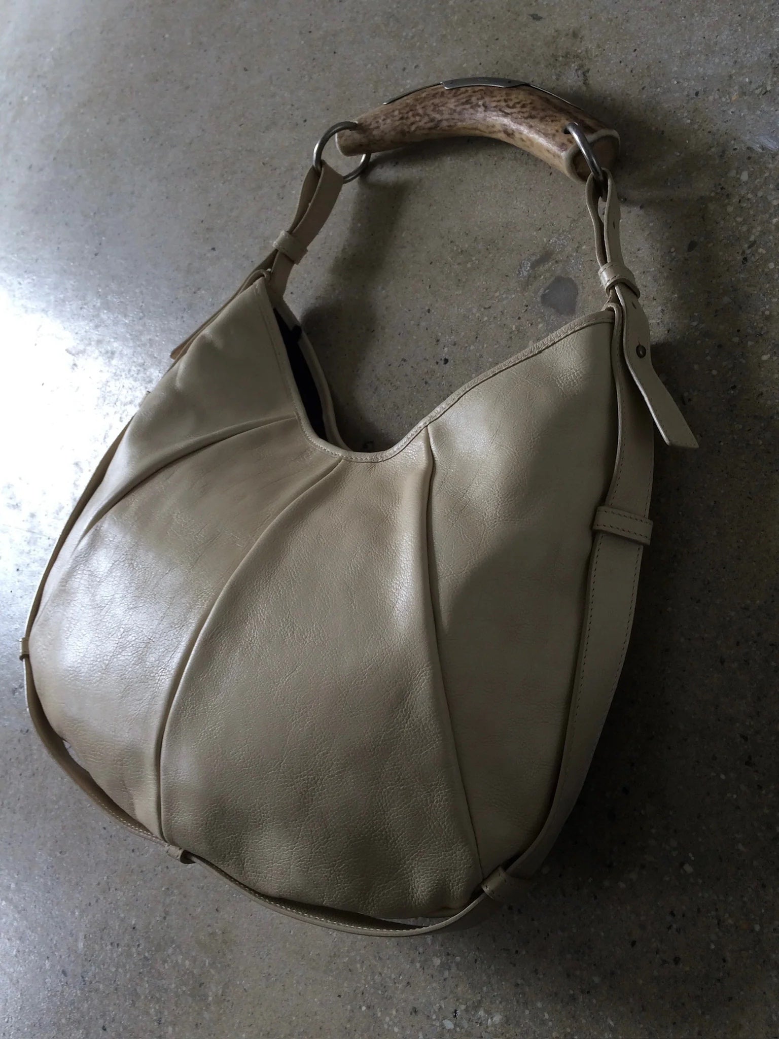 ysl cream leather mombasa with deer horn handle