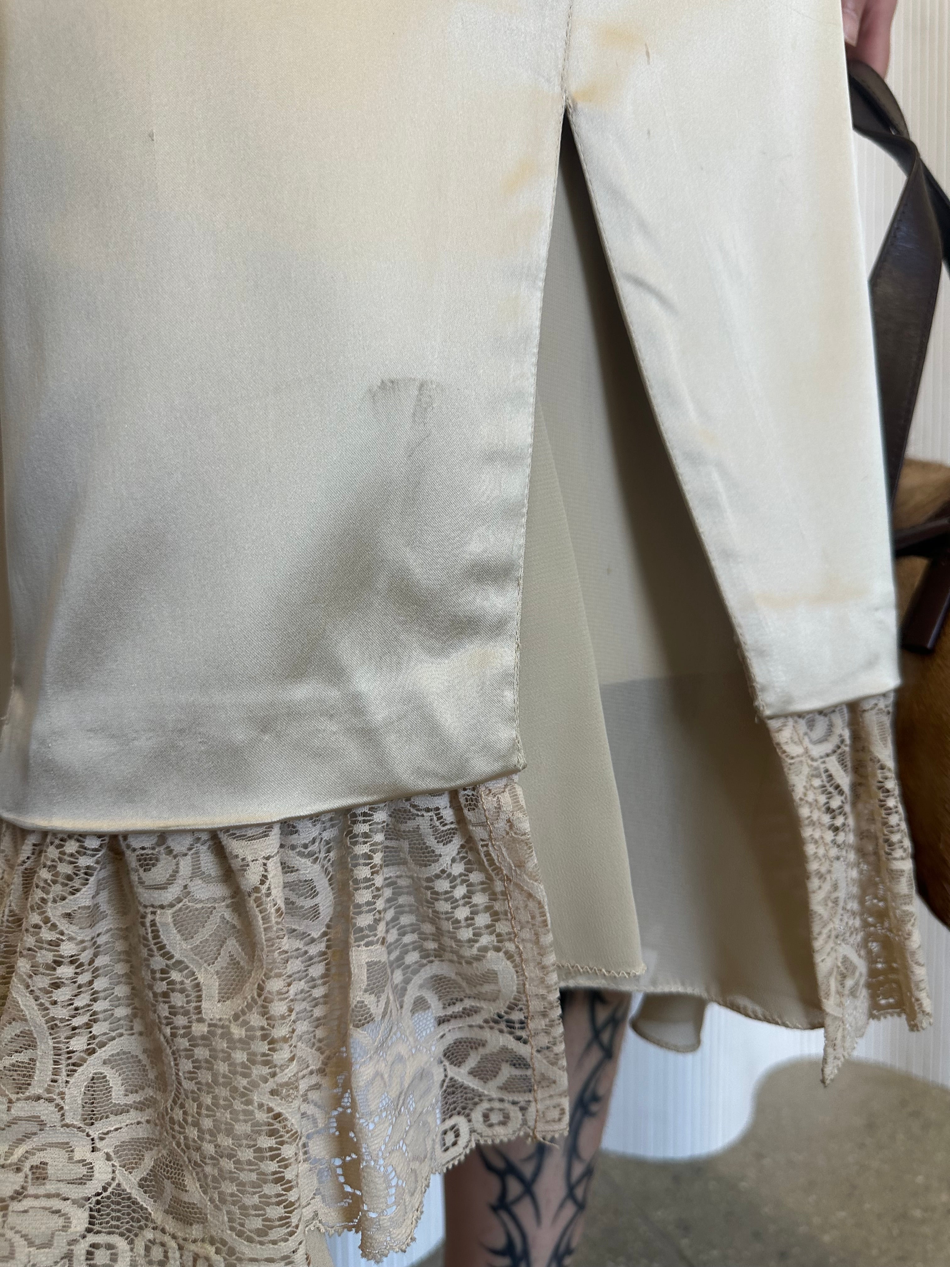 satin midi skirt with lace ruffle made in italy