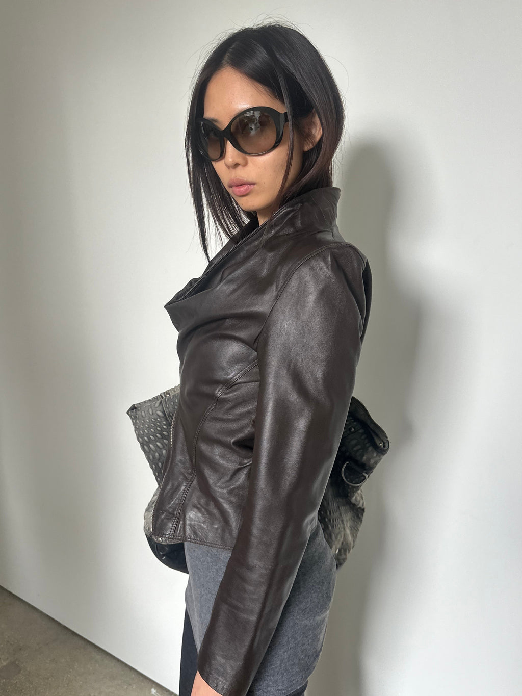 italian cowl neck leather jacket
