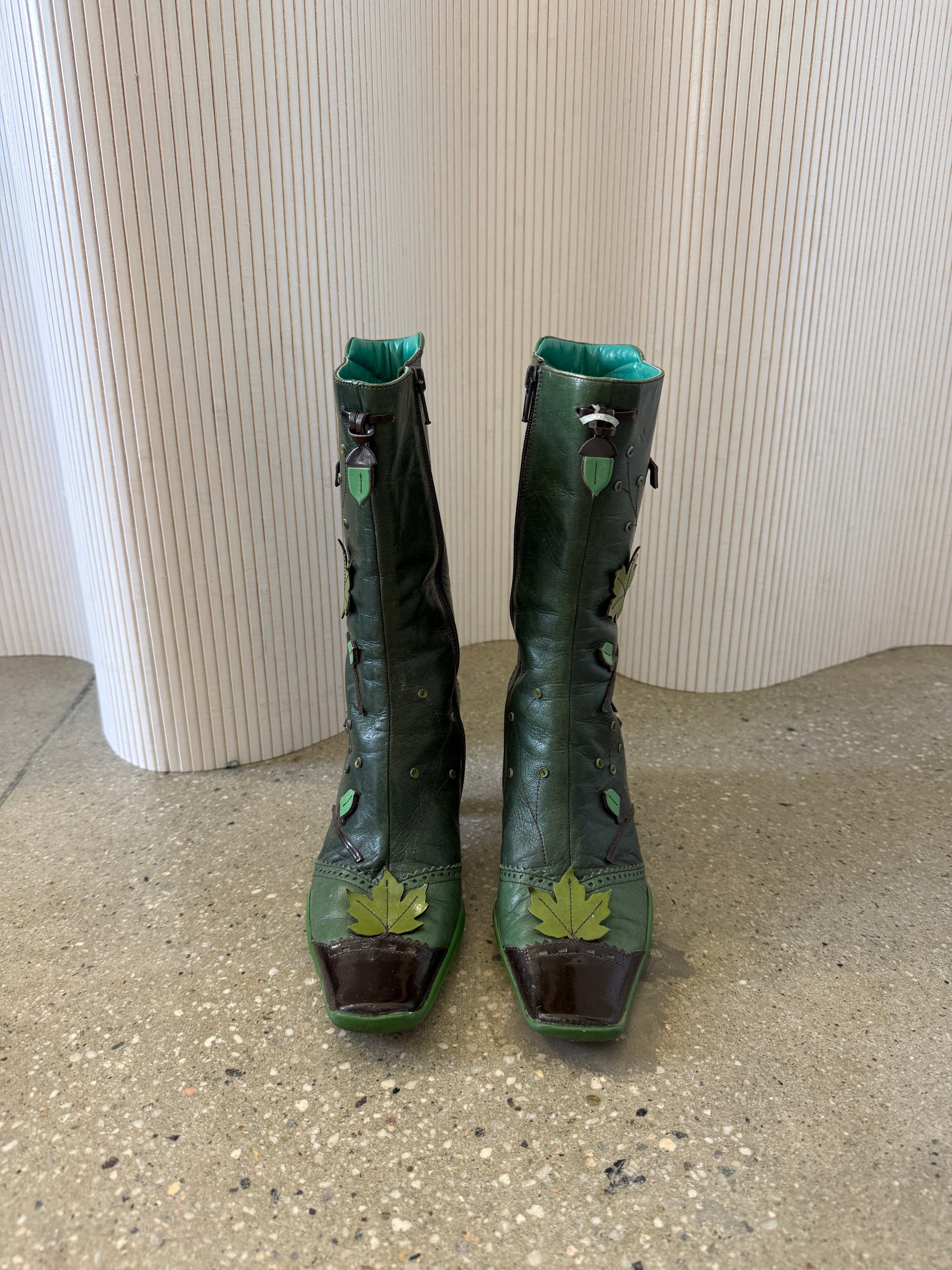 Prada f/w 1999 green leaf boots 36.5
