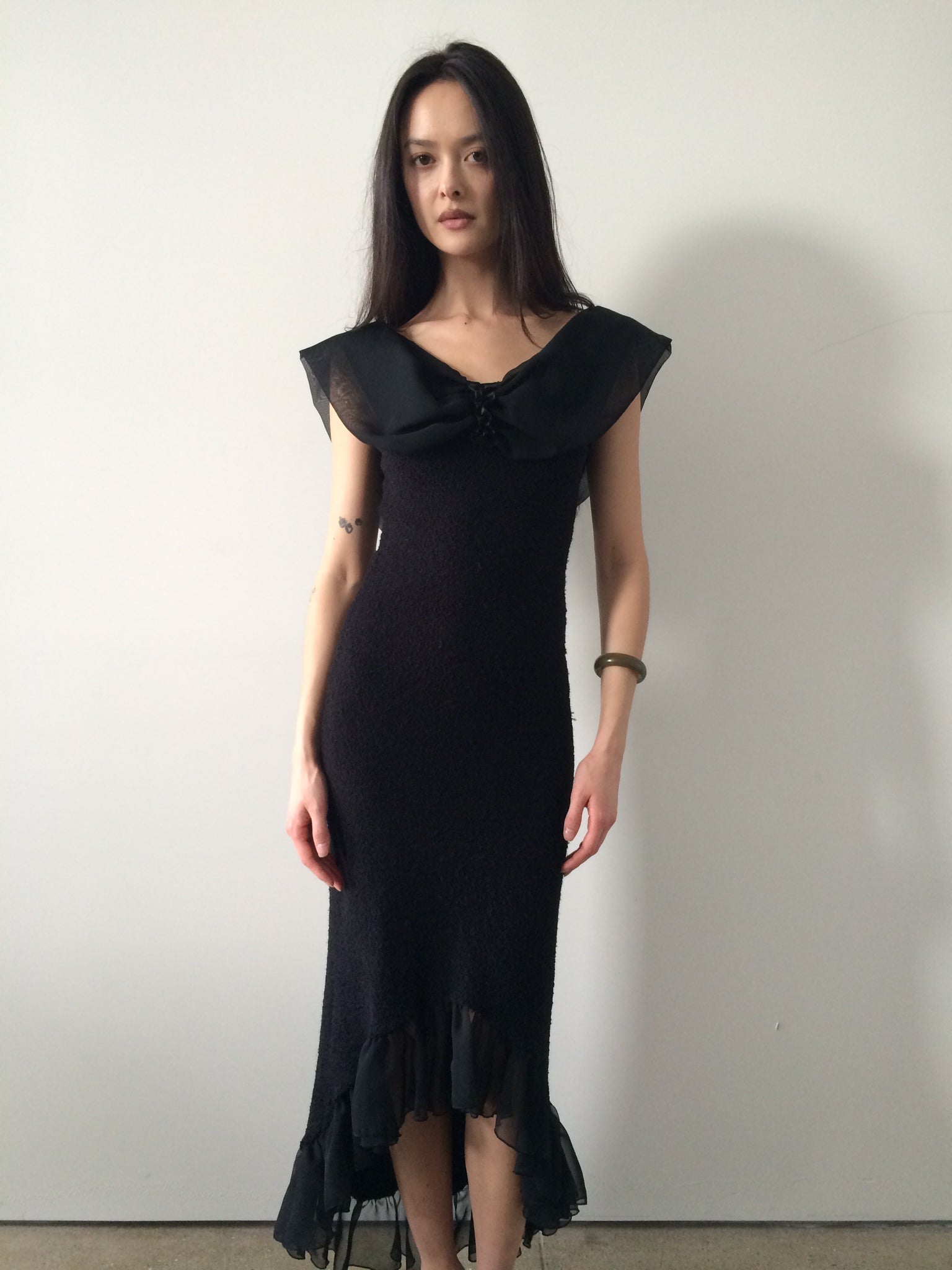 vintage off the shoulder backless dress made in france
