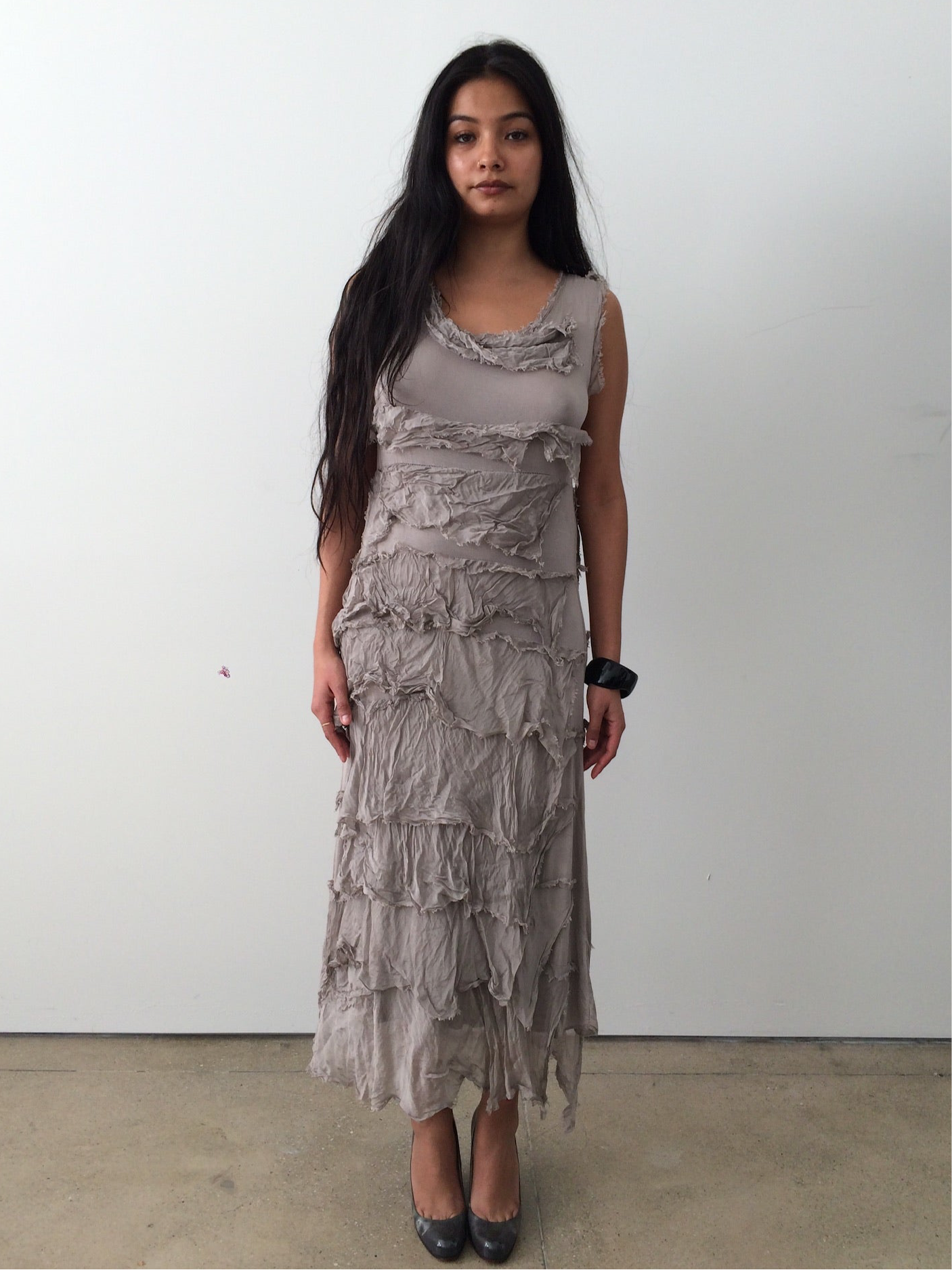 vintage silk layered italian grey maxi dress