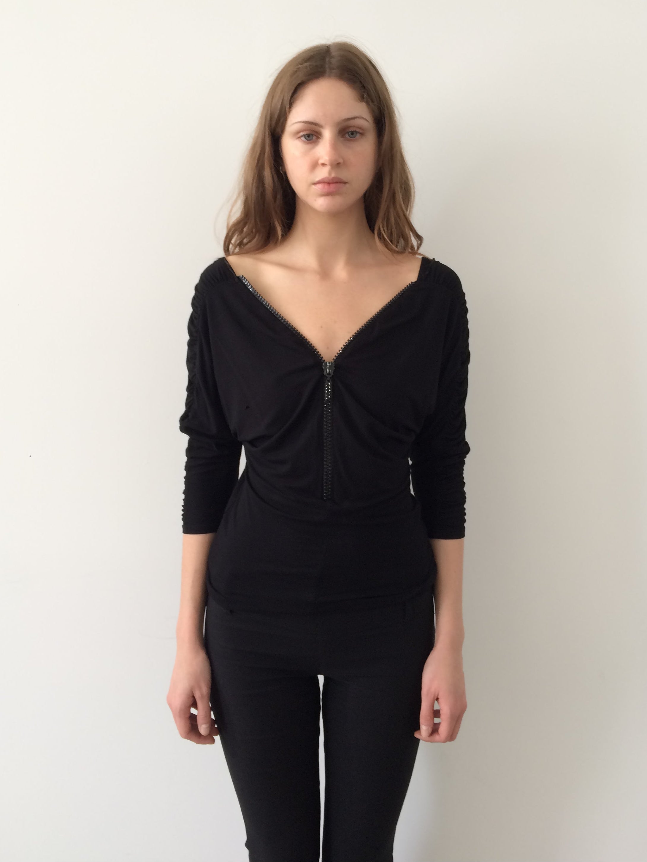 morgan de toi ruched zipper top