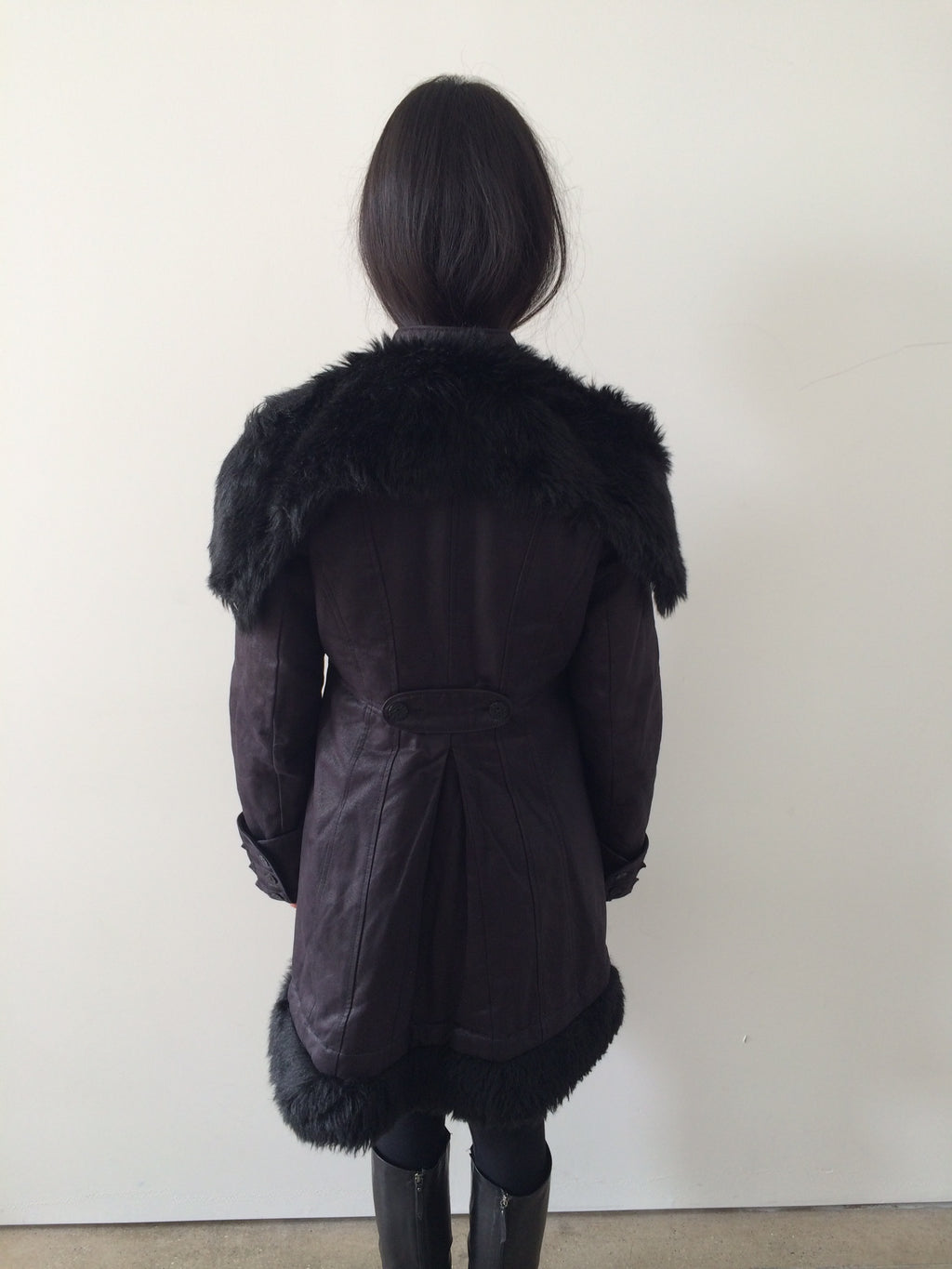 french brand napoleon midi coat with faux fur collar