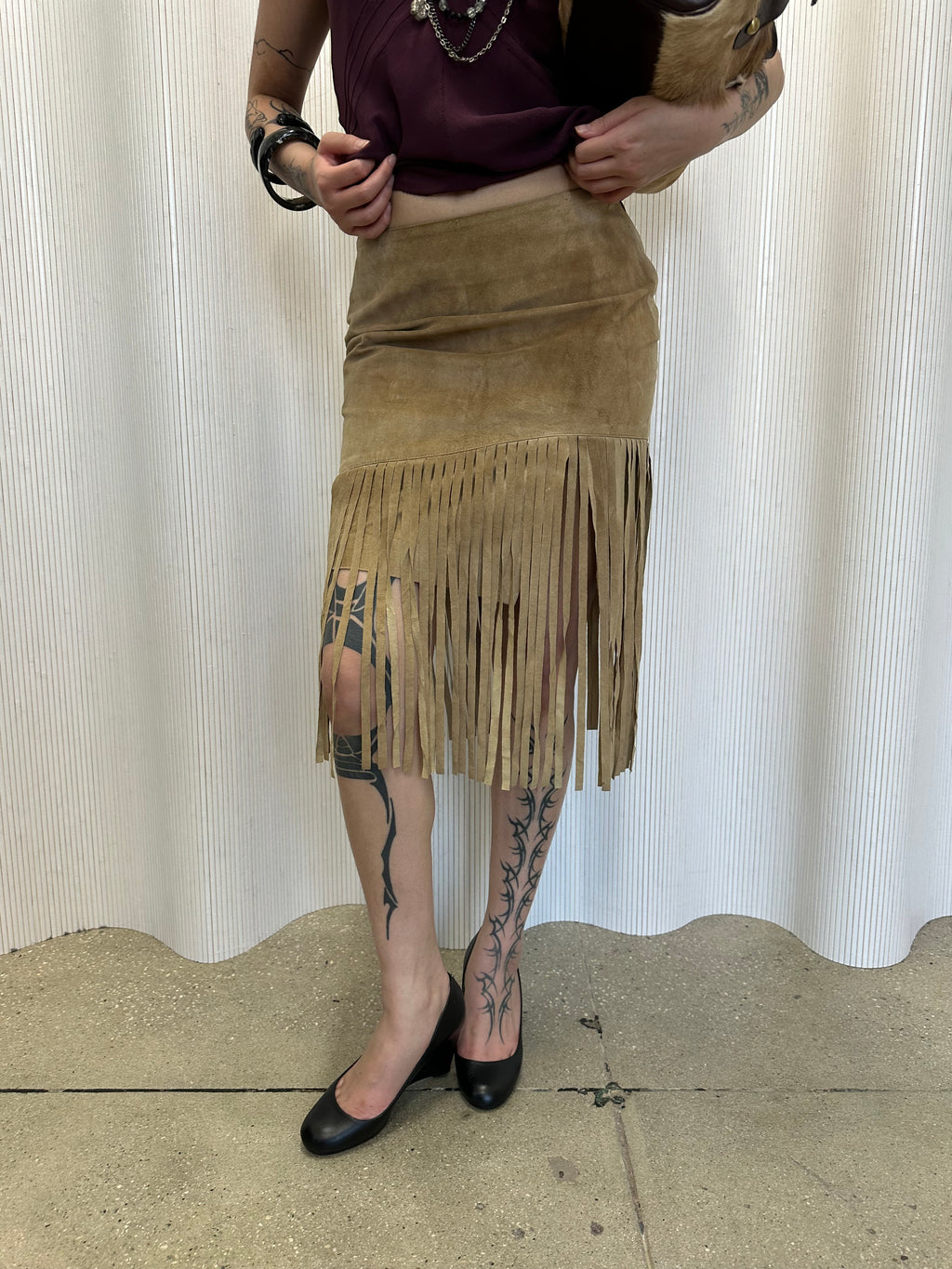vintage suede fringe skirt
