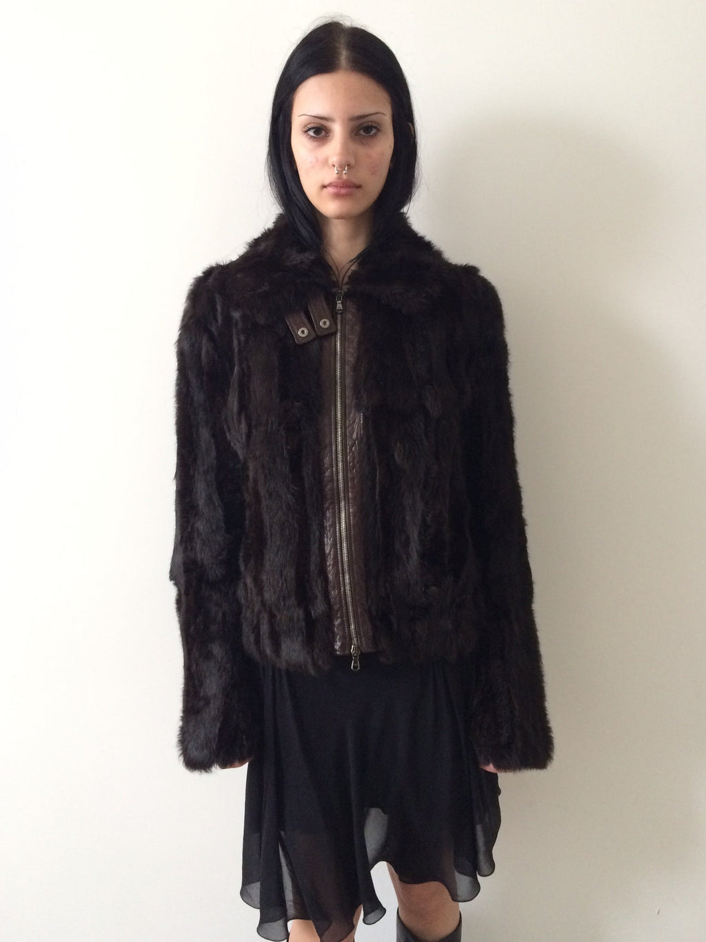 rabbit fur and leather bomber size s