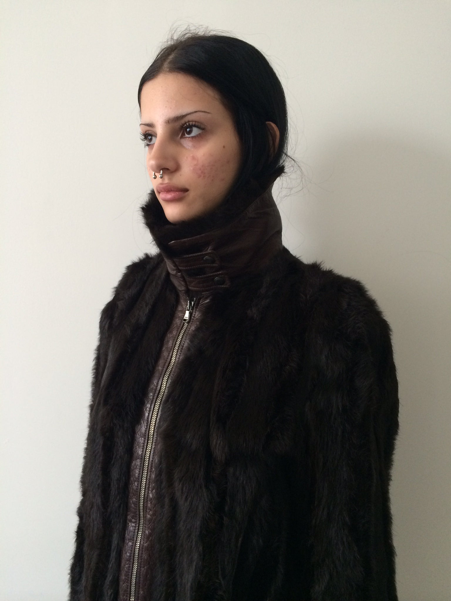 rabbit fur and leather bomber size s