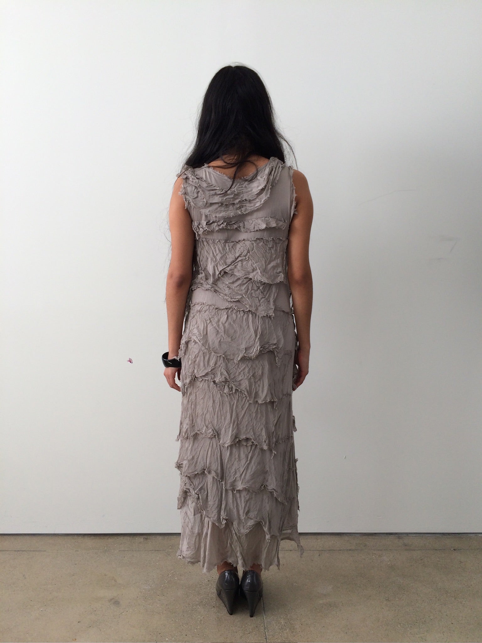 vintage silk layered italian grey maxi dress