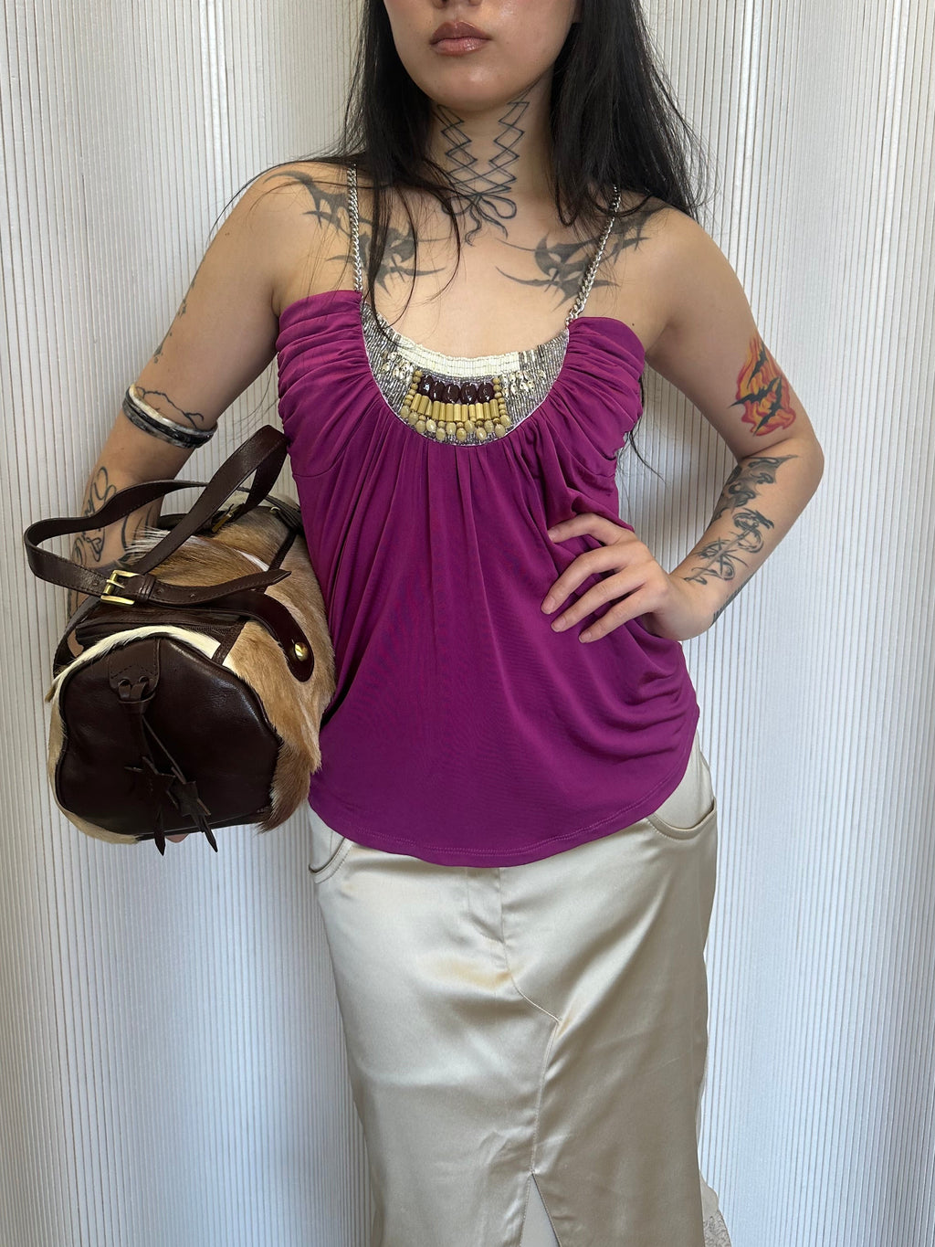 chain strap beaded top made in italy