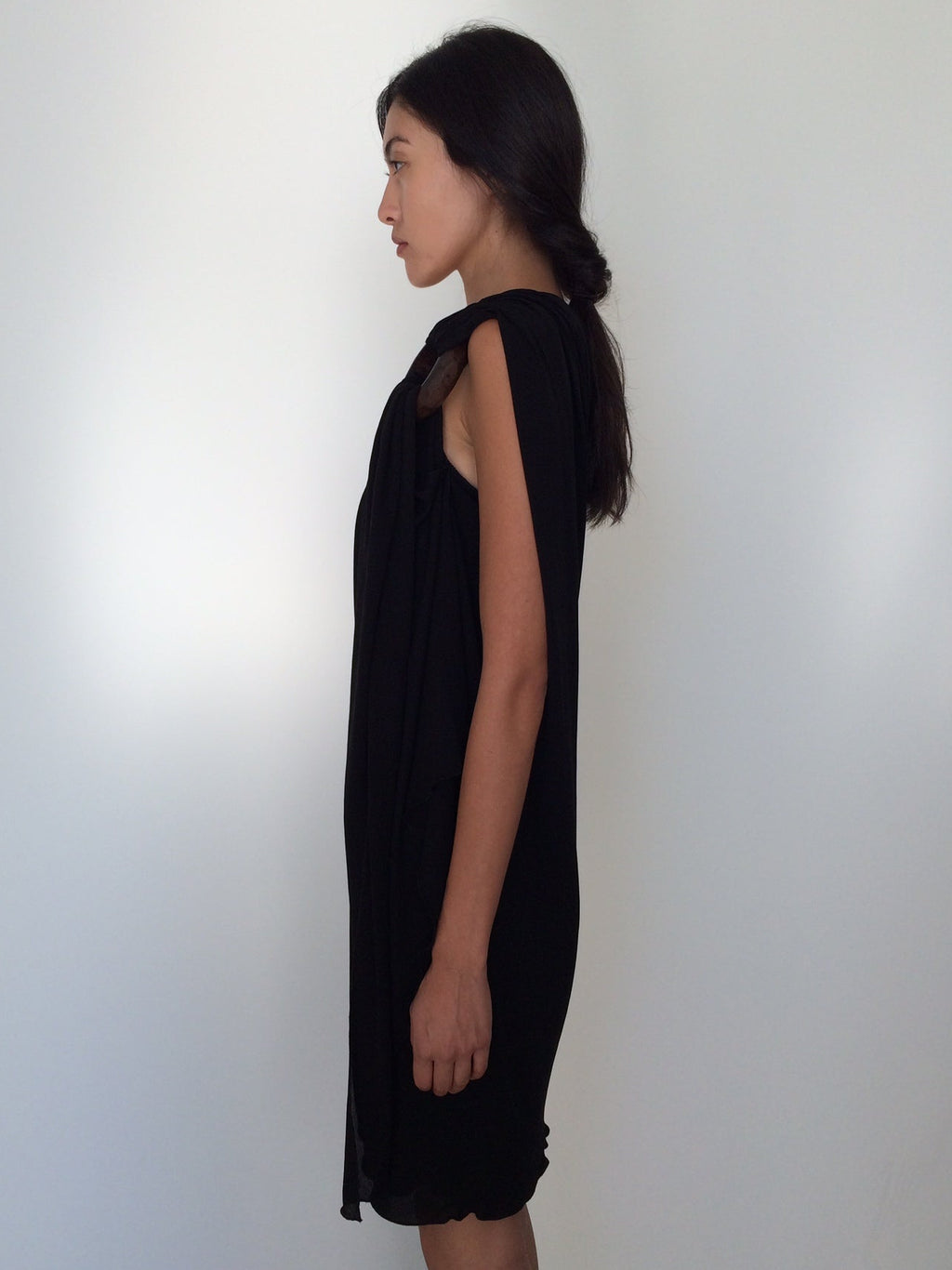 vintage jean paul gaultier black dress with wooden ring