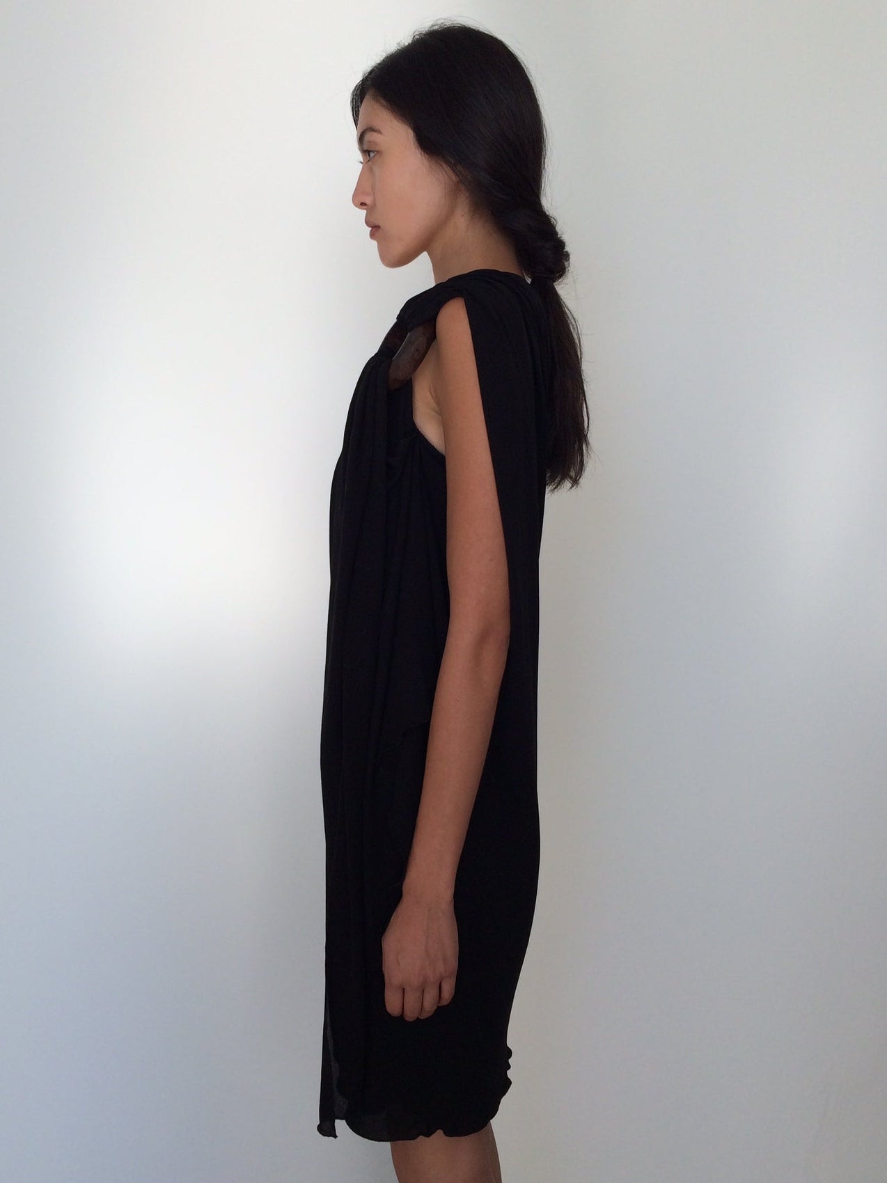 vintage jean paul gaultier black dress with wooden ring