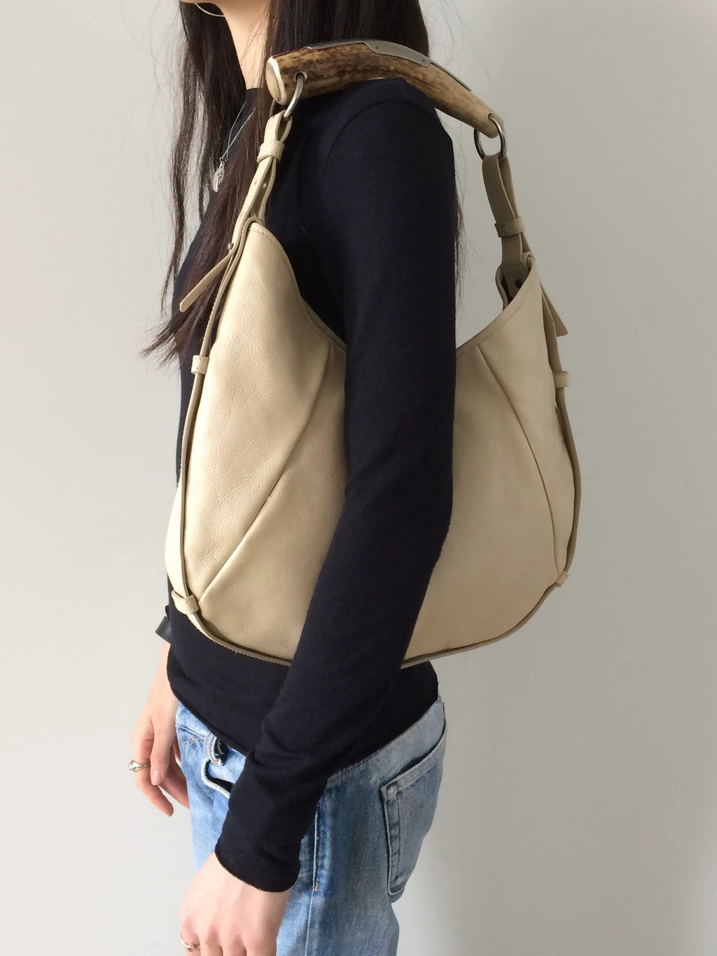 ysl cream leather mombasa with deer horn handle