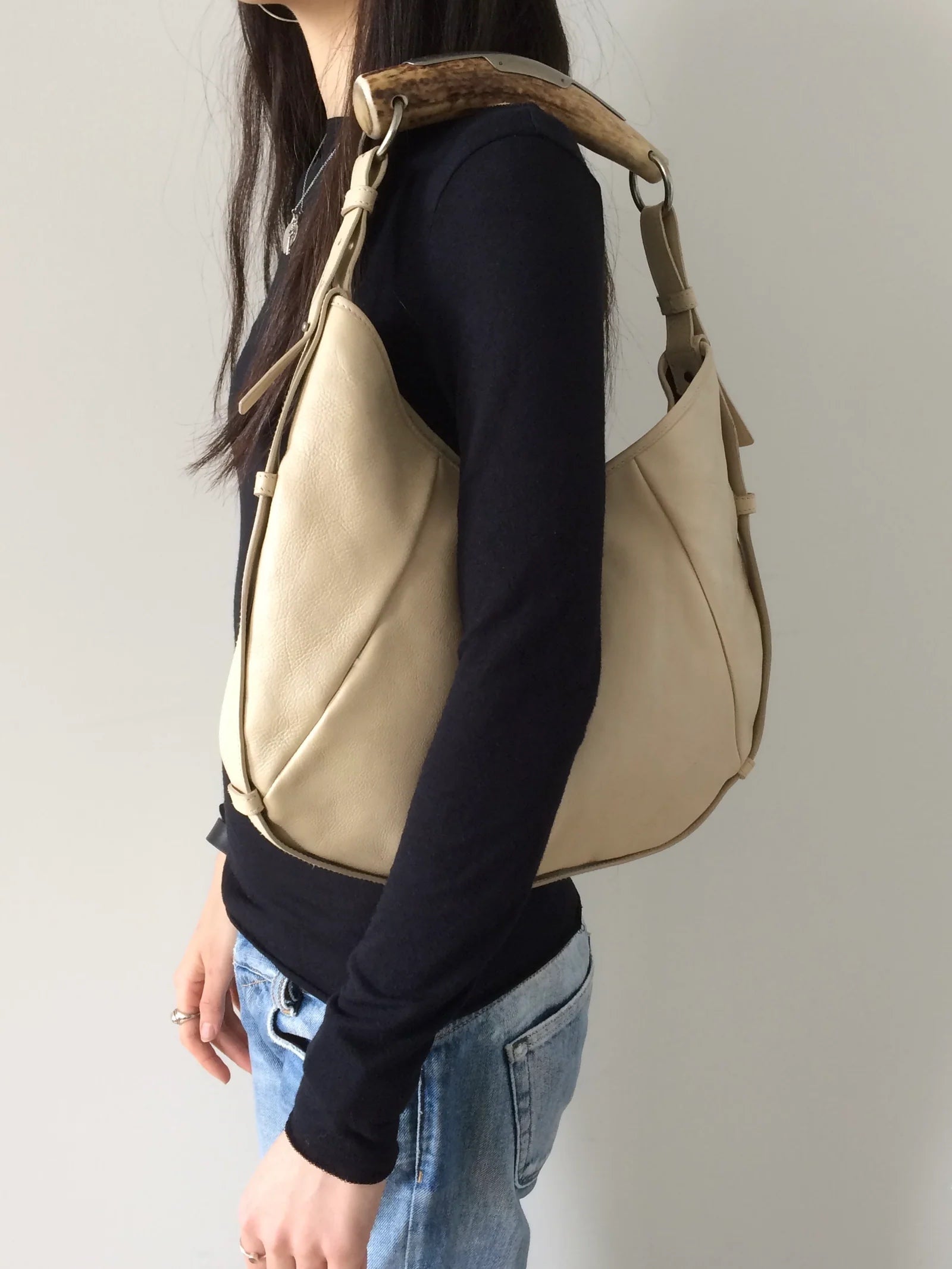 ysl cream leather mombasa with deer horn handle