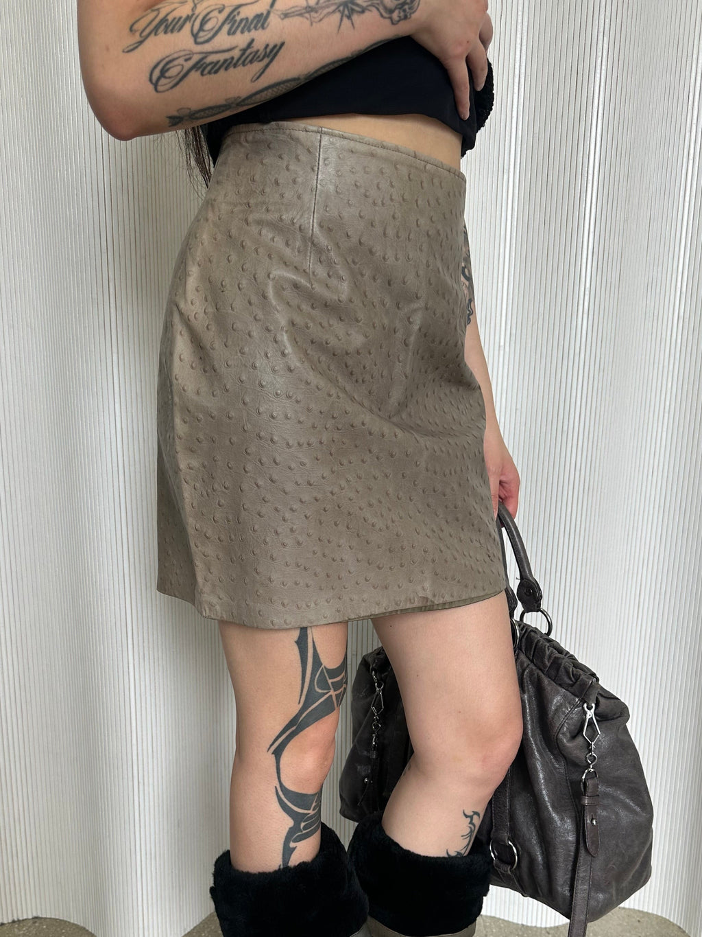 nwt italian ostrich print leather skirt