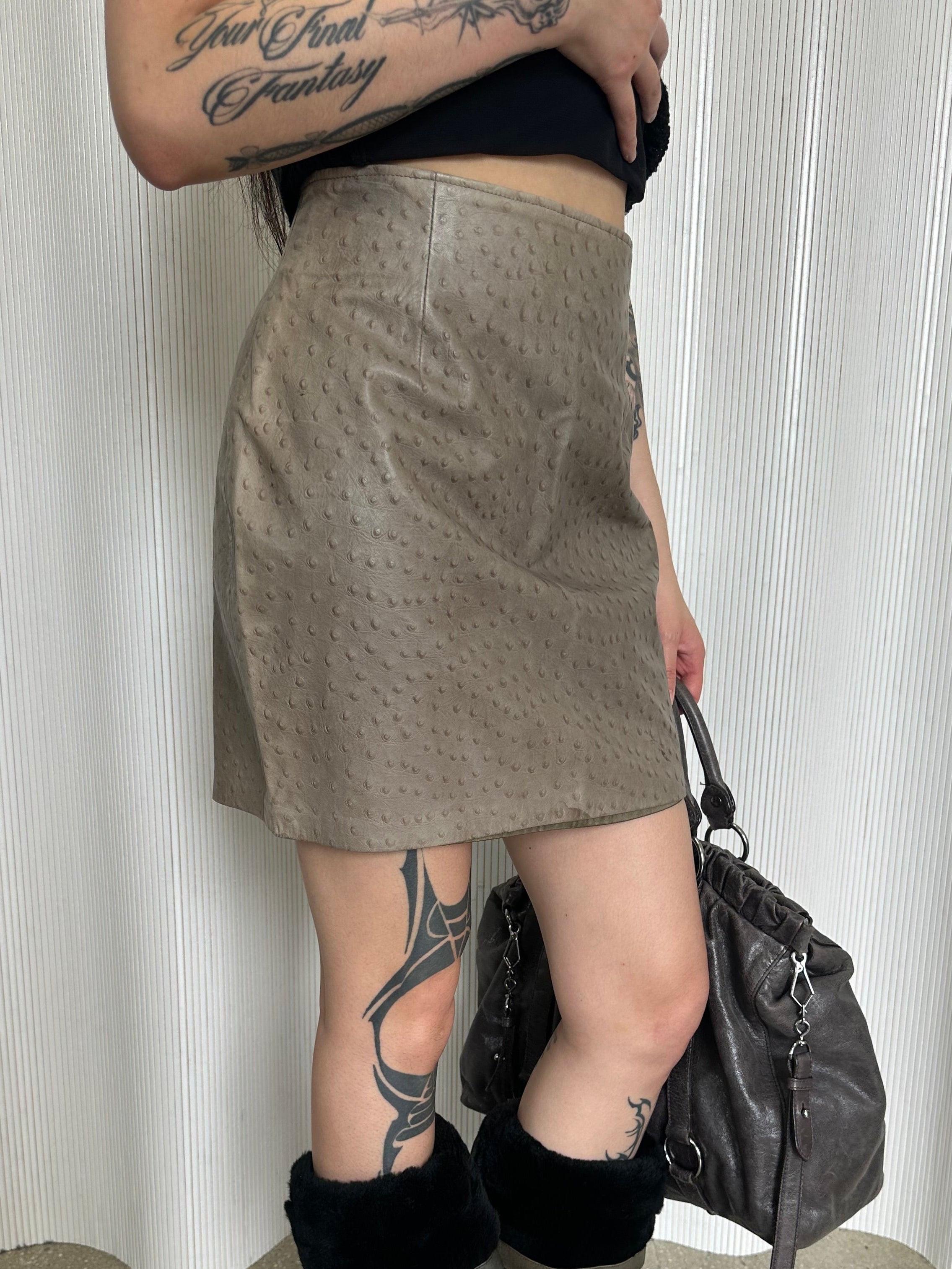 nwt italian ostrich print leather skirt