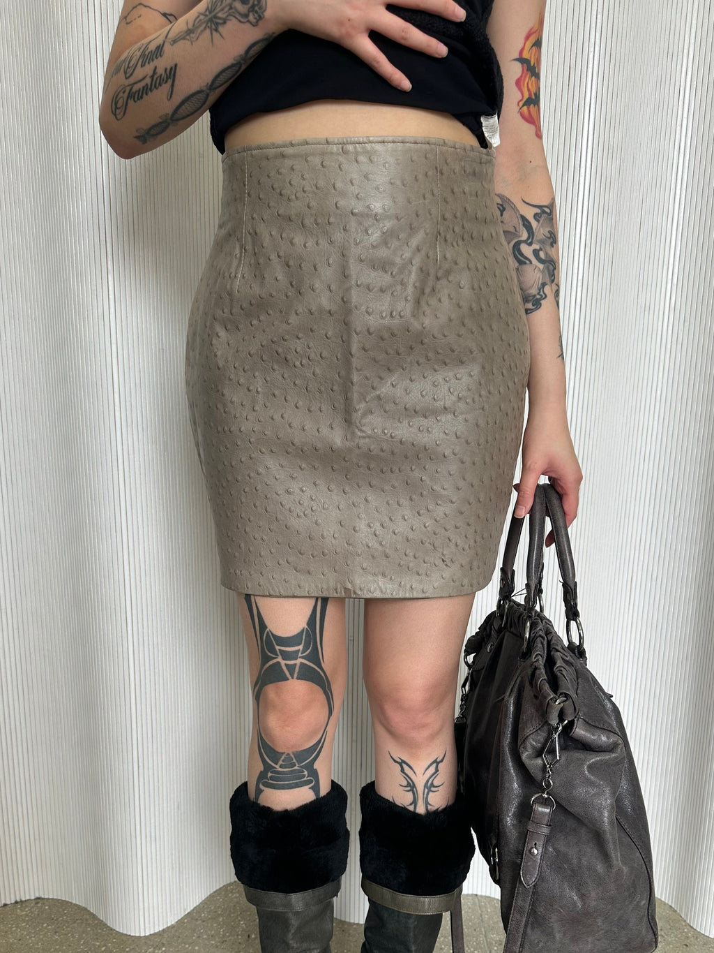 nwt italian ostrich print leather skirt