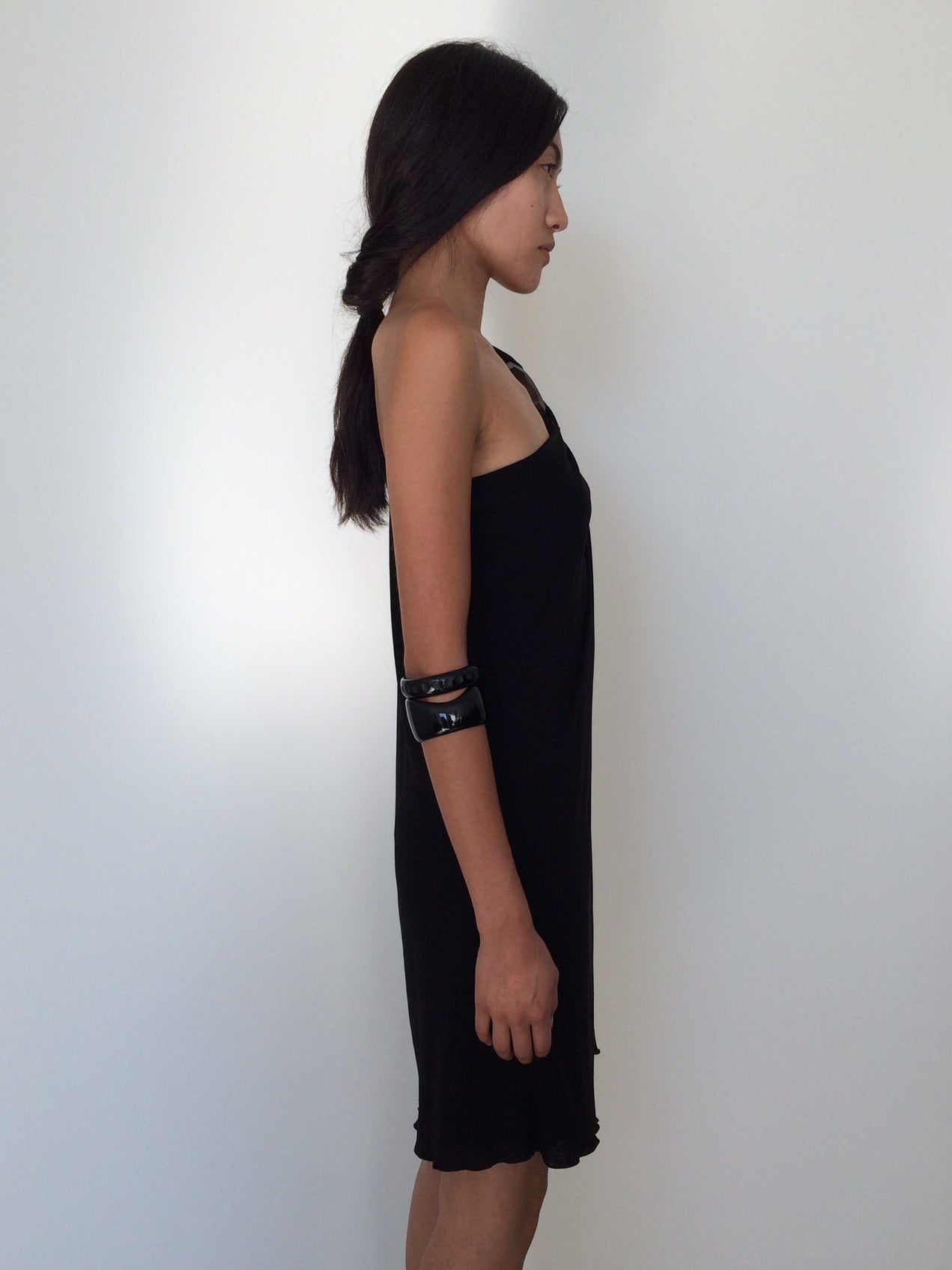vintage jean paul gaultier black dress with wooden ring