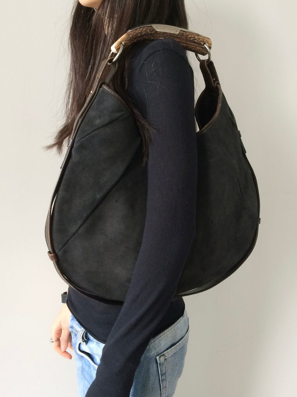 ysl black suede and deer horn mombasa bag