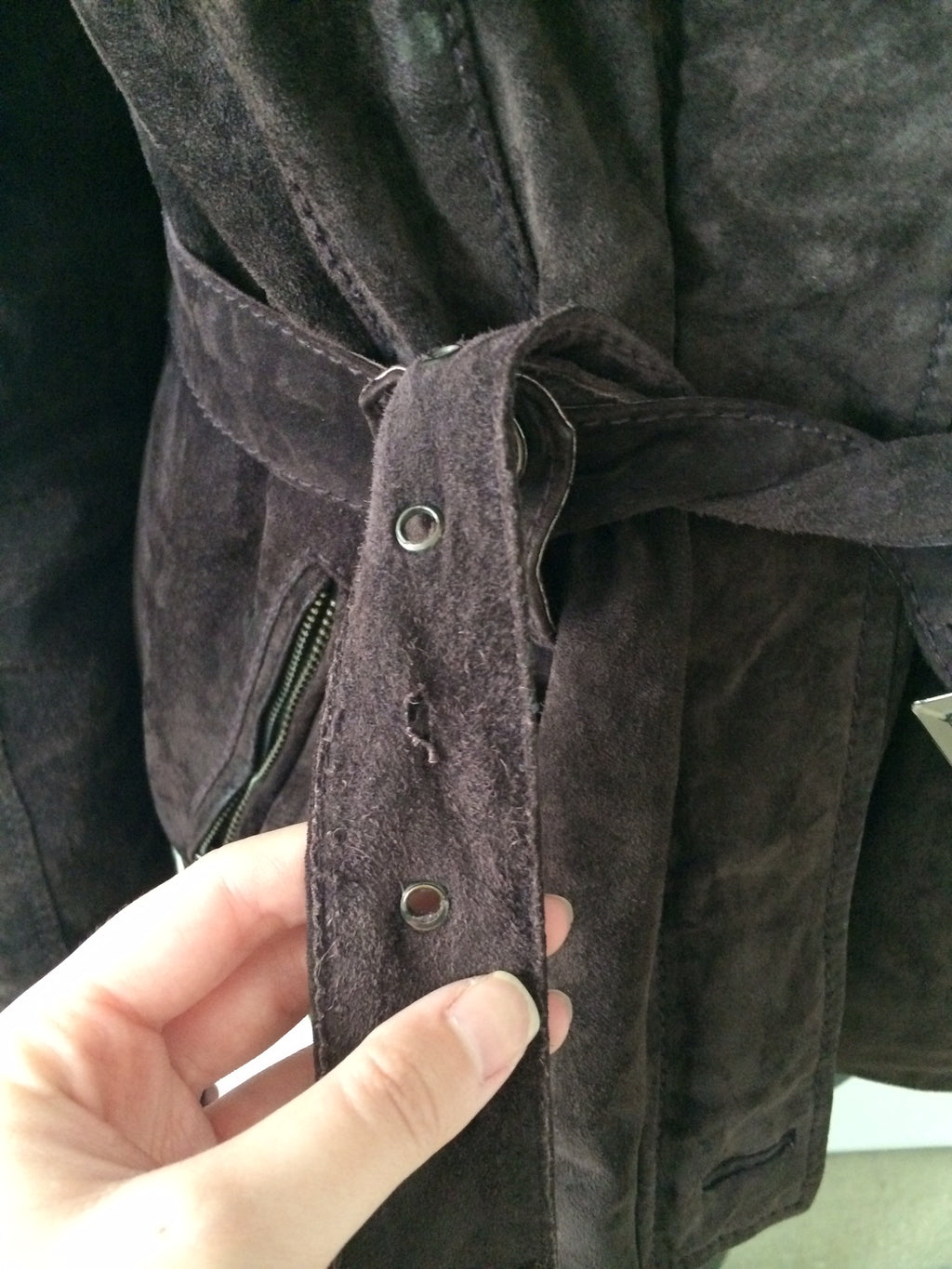 suede jacket with rabbit fur collar size m/l