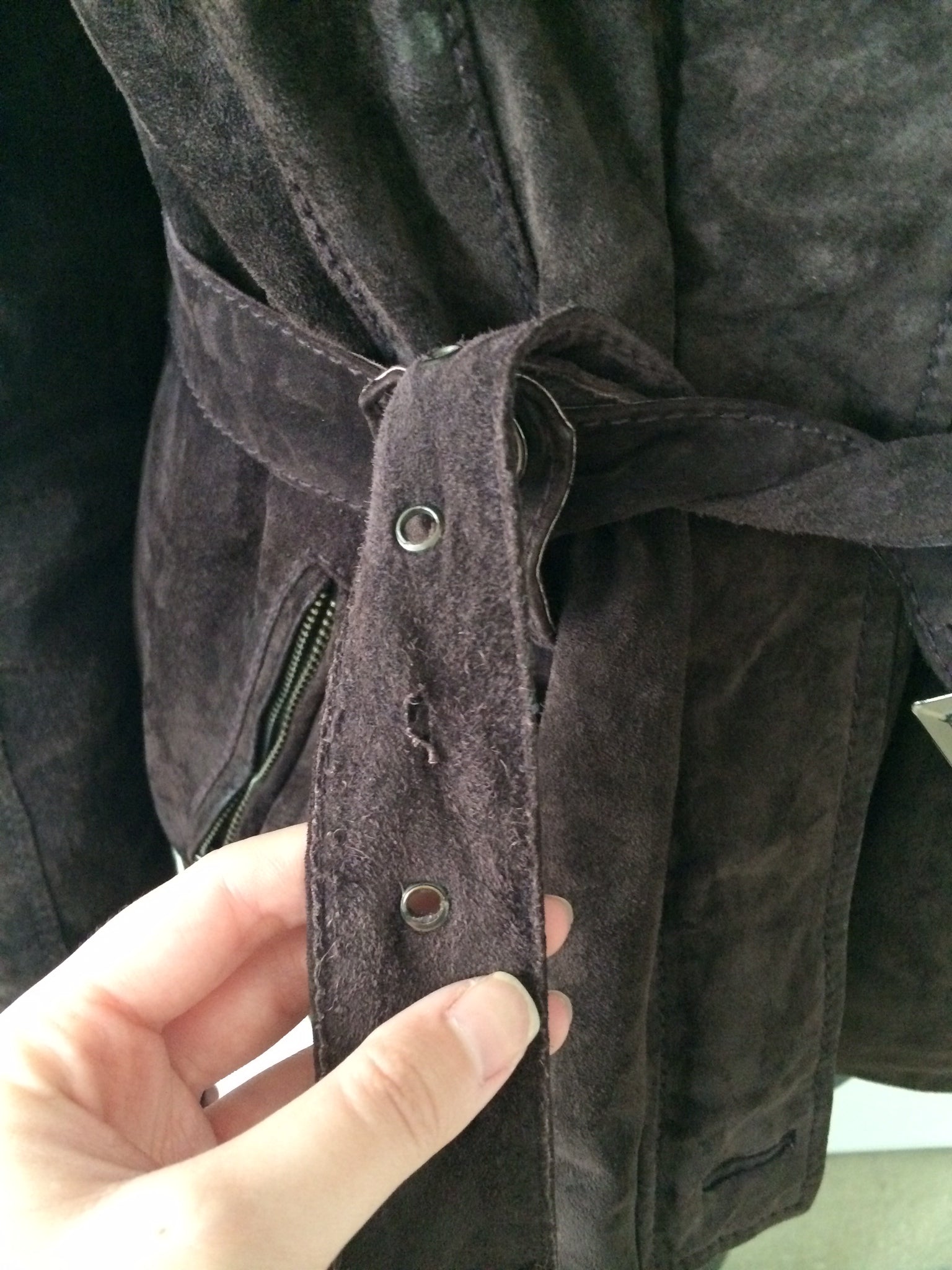 suede jacket with rabbit fur collar size m/l