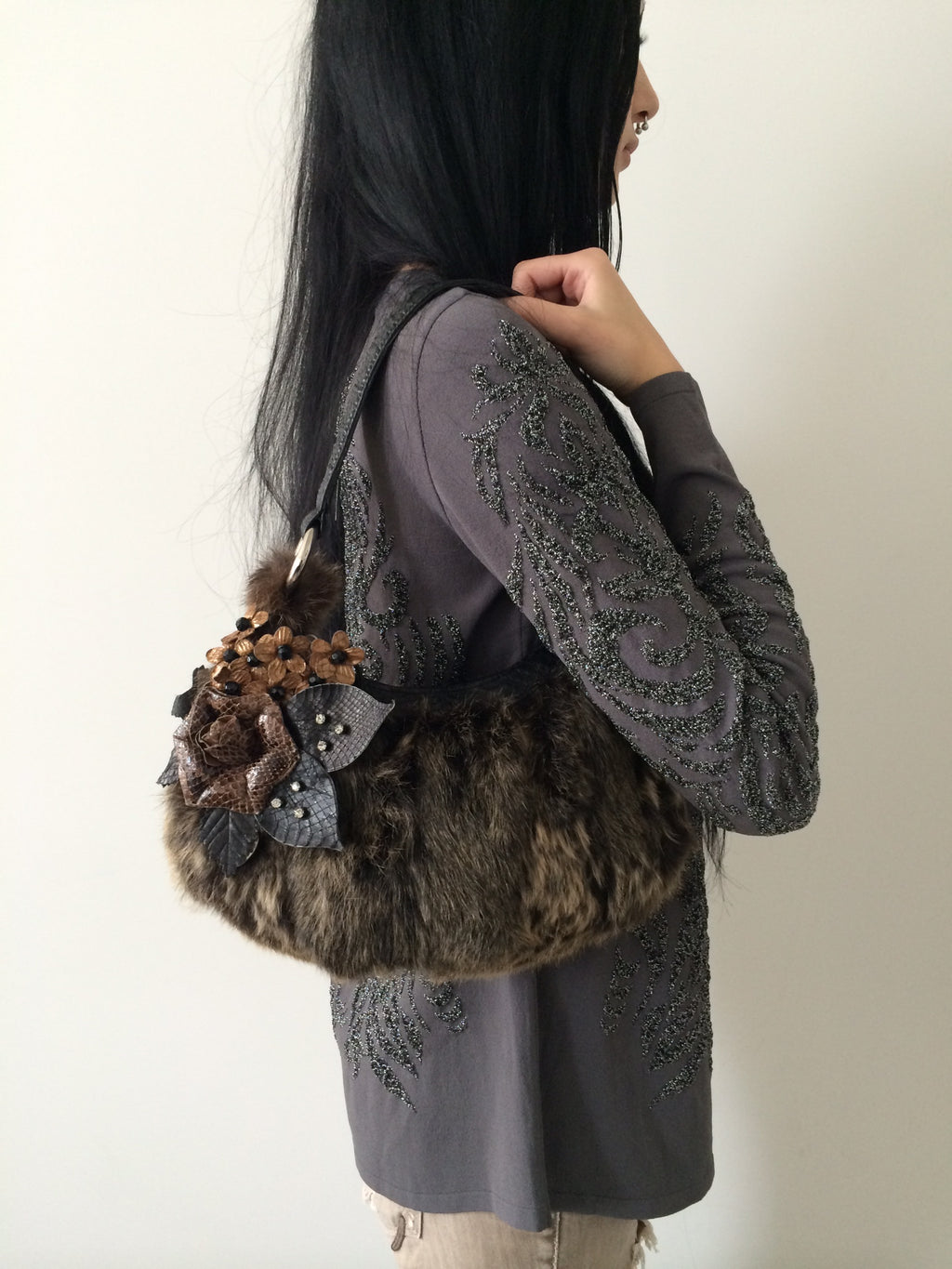 italian brand rabbit fur purse