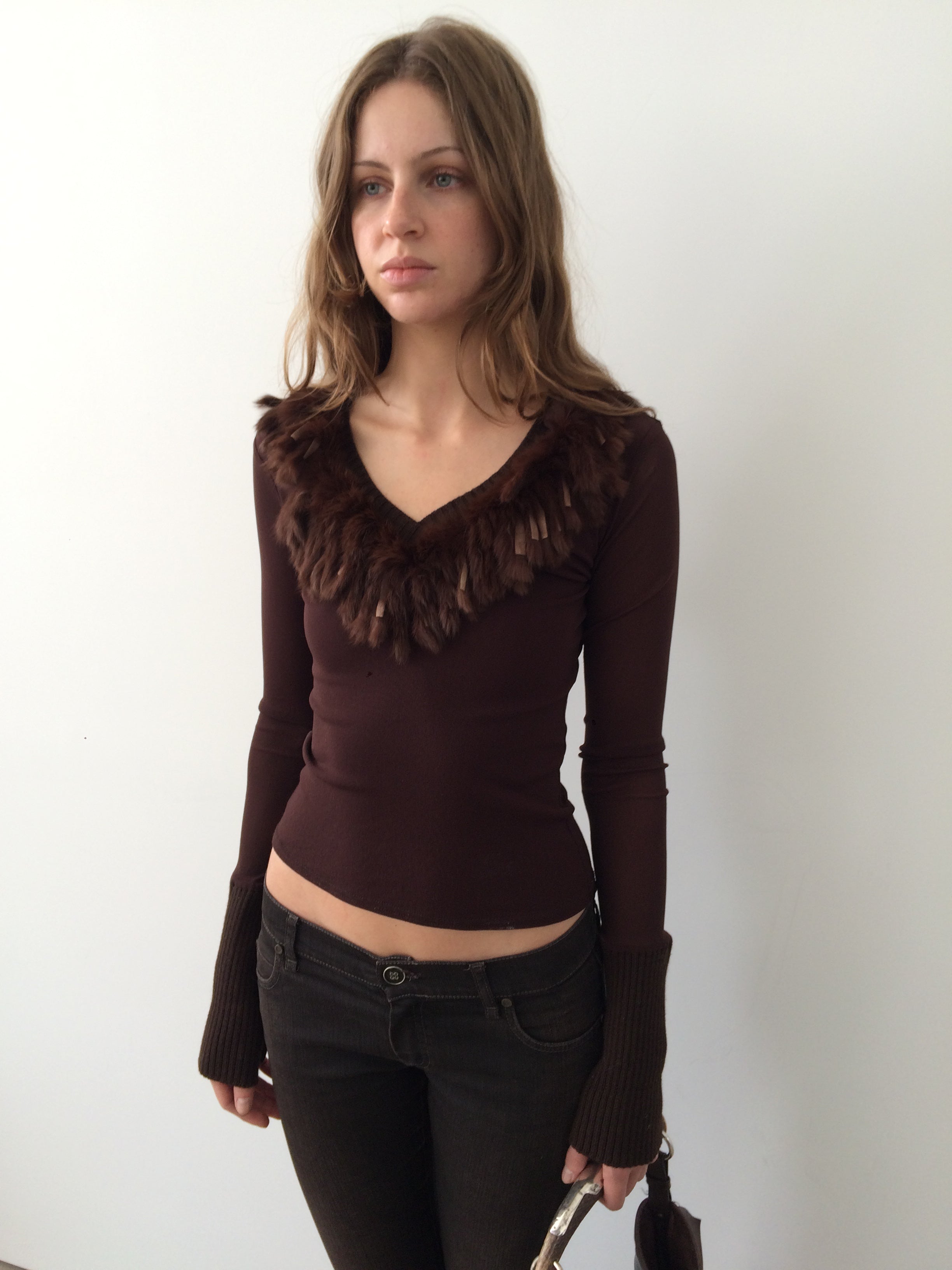 vintage rabbit fur brown top