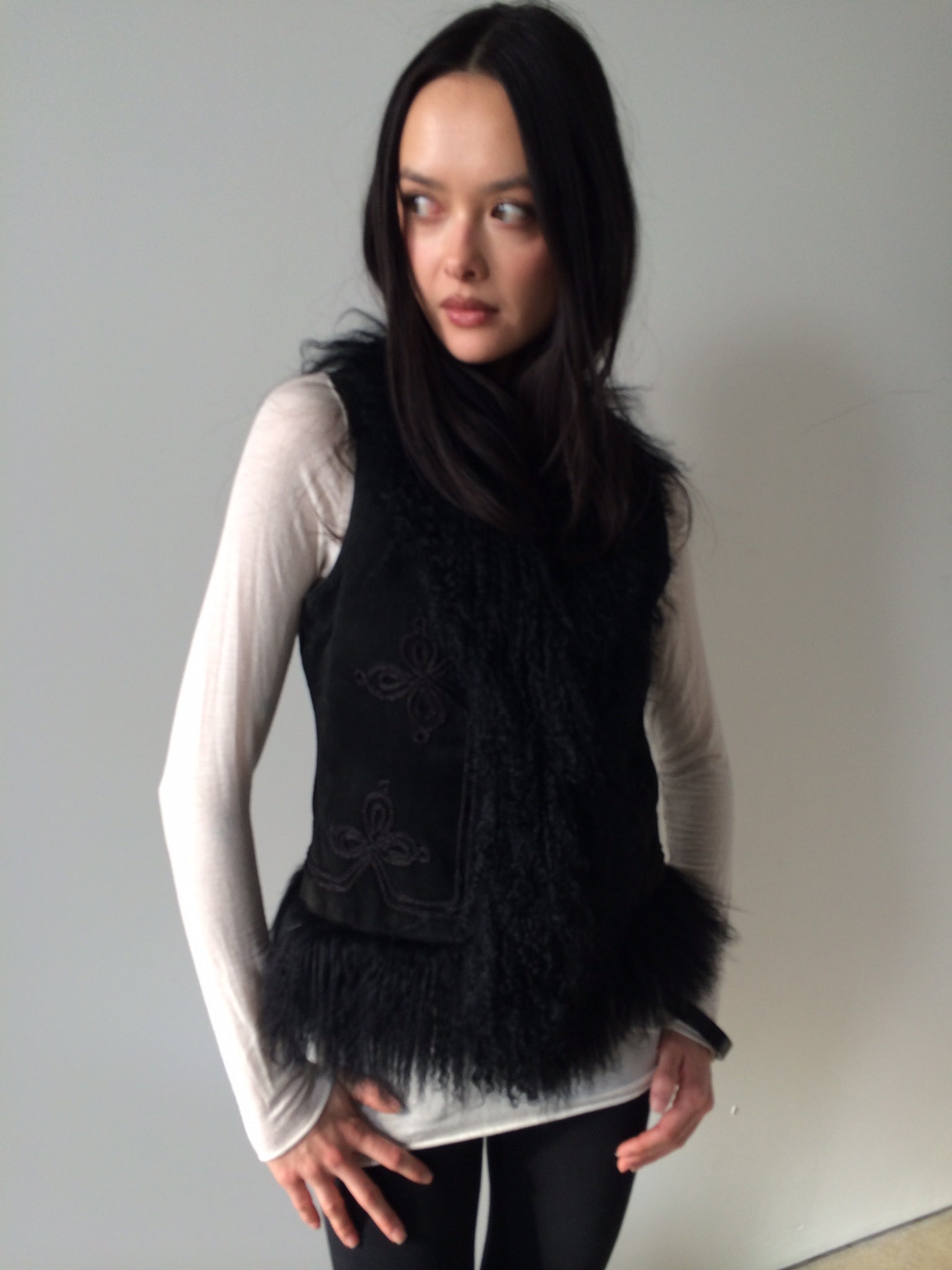 vintage suede and shearling black vest
