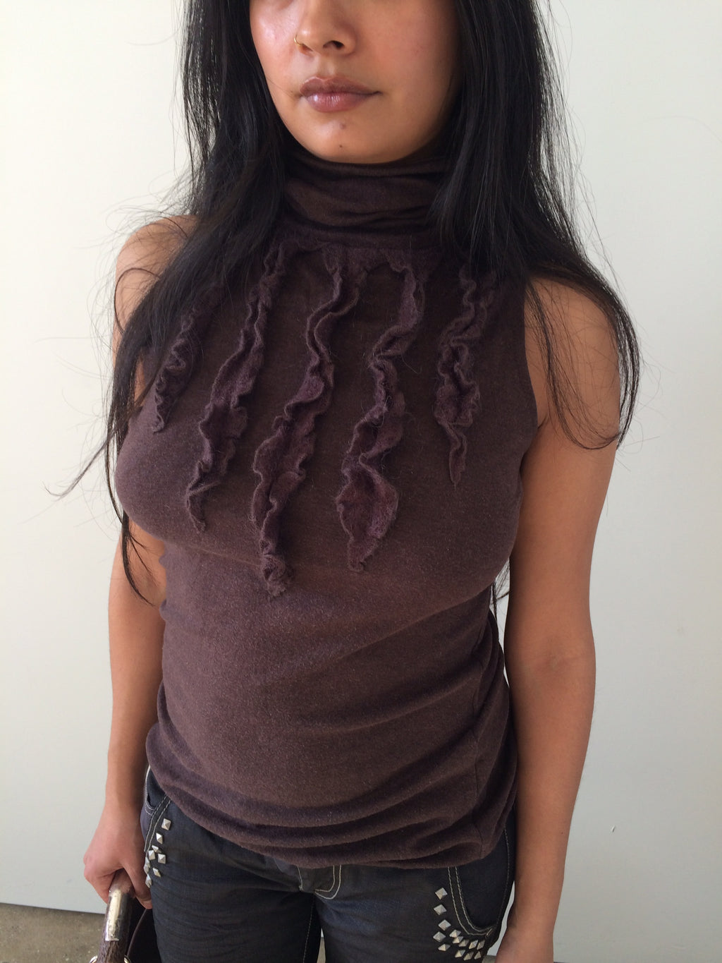 french mohair brown turtleneck top