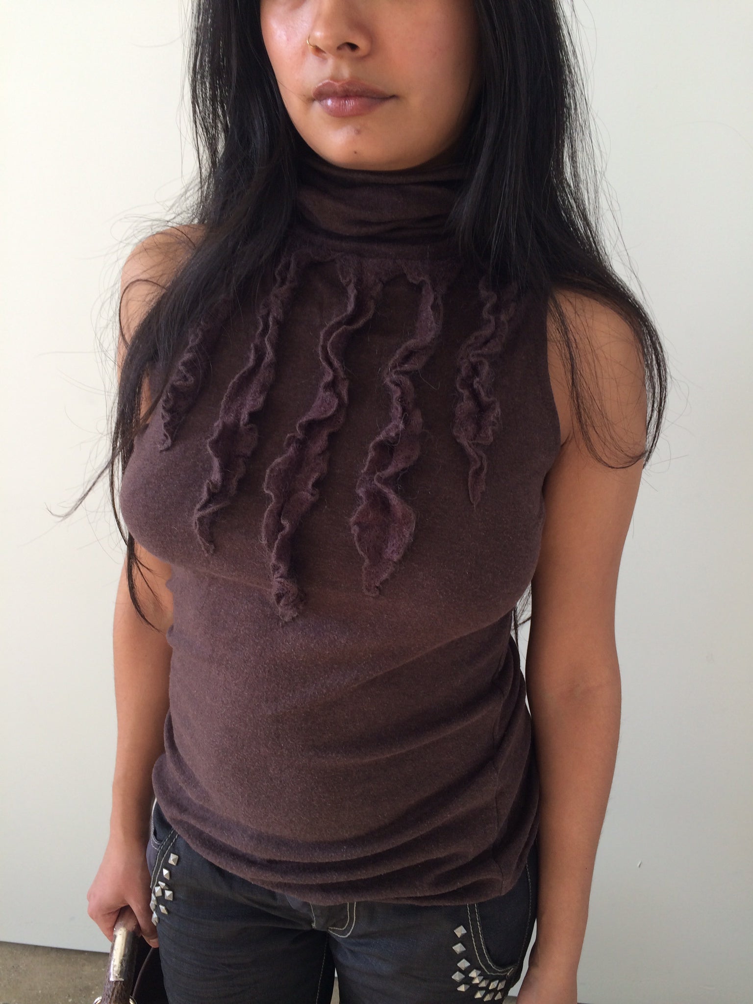 french mohair brown turtleneck top