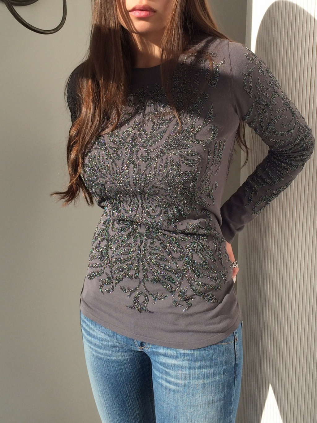 alberta ferretti grey long sleeve
