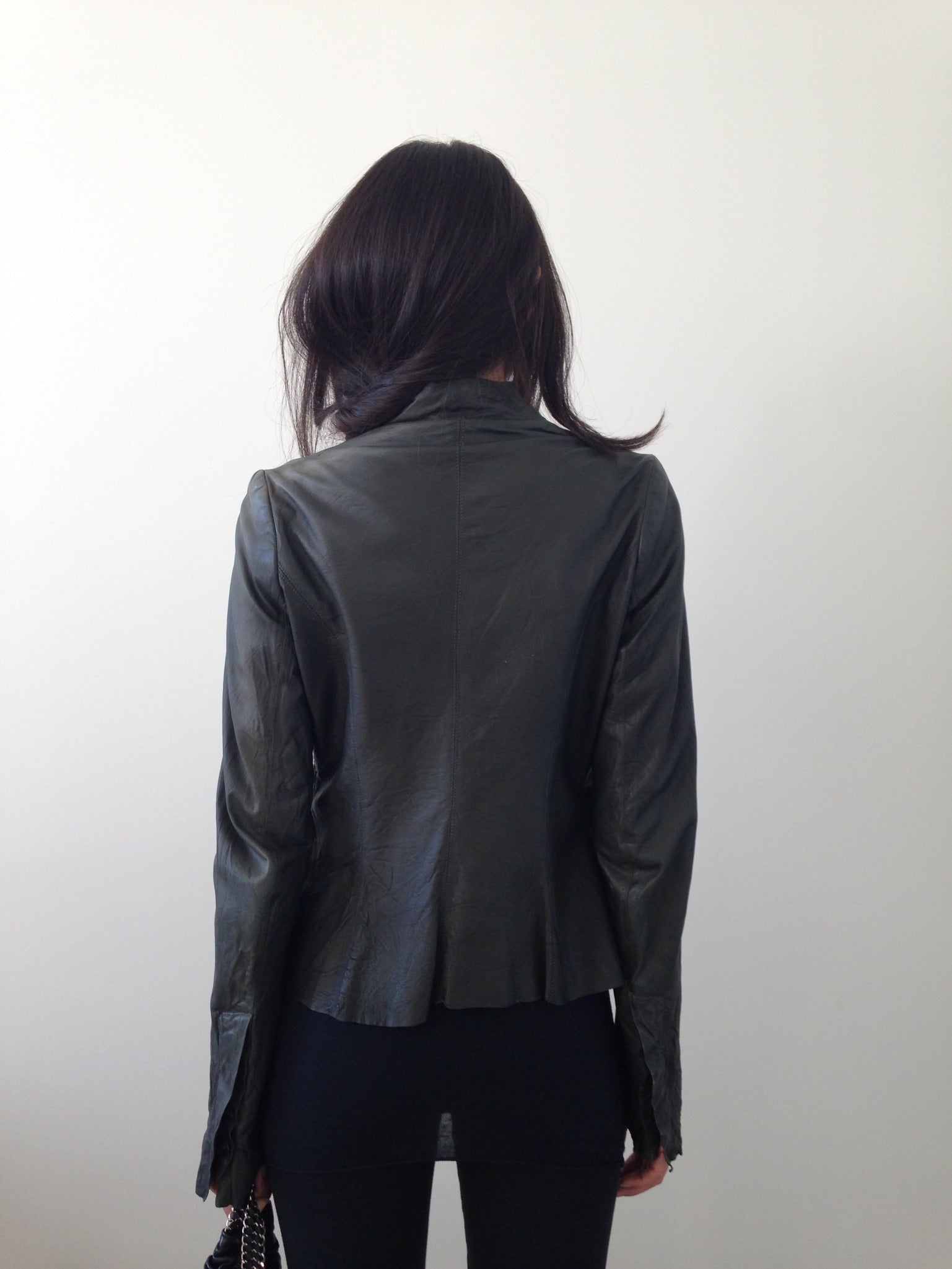 rick owens dark forest green leather blazer