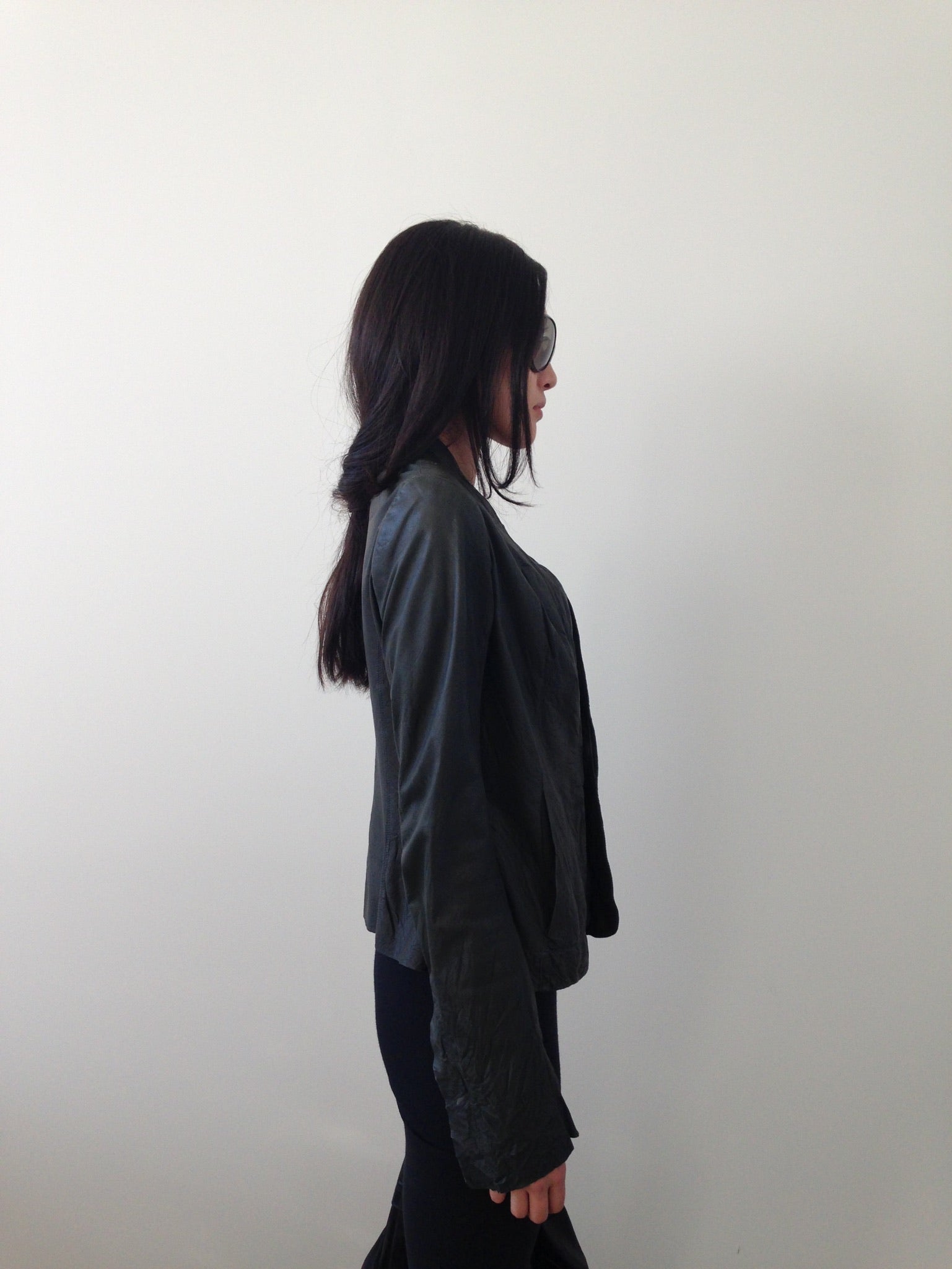 rick owens dark forest green leather blazer